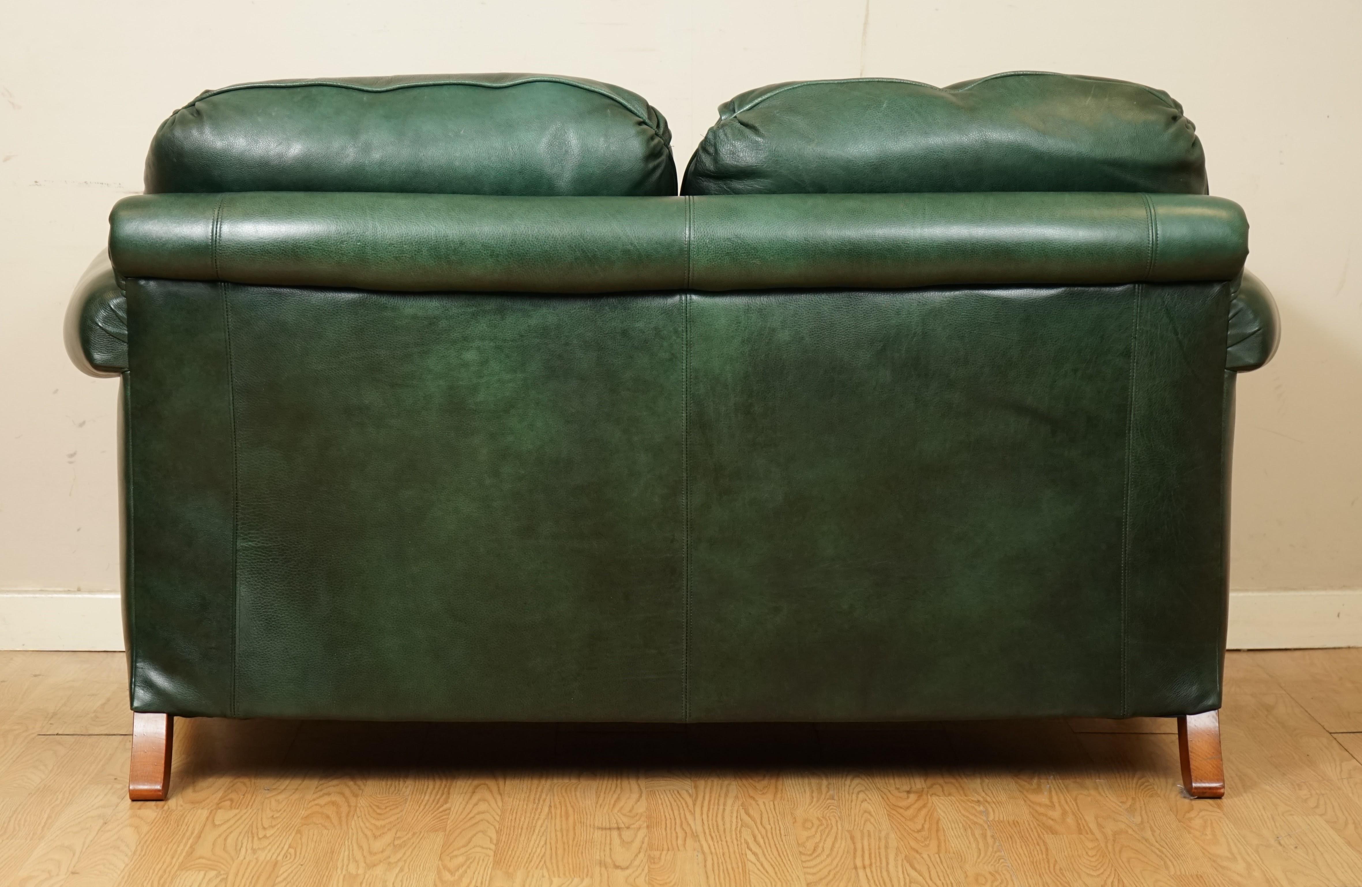Very Comfortable Duresta Feather Filled Green Leather Sofa with Scatter Cushions 6