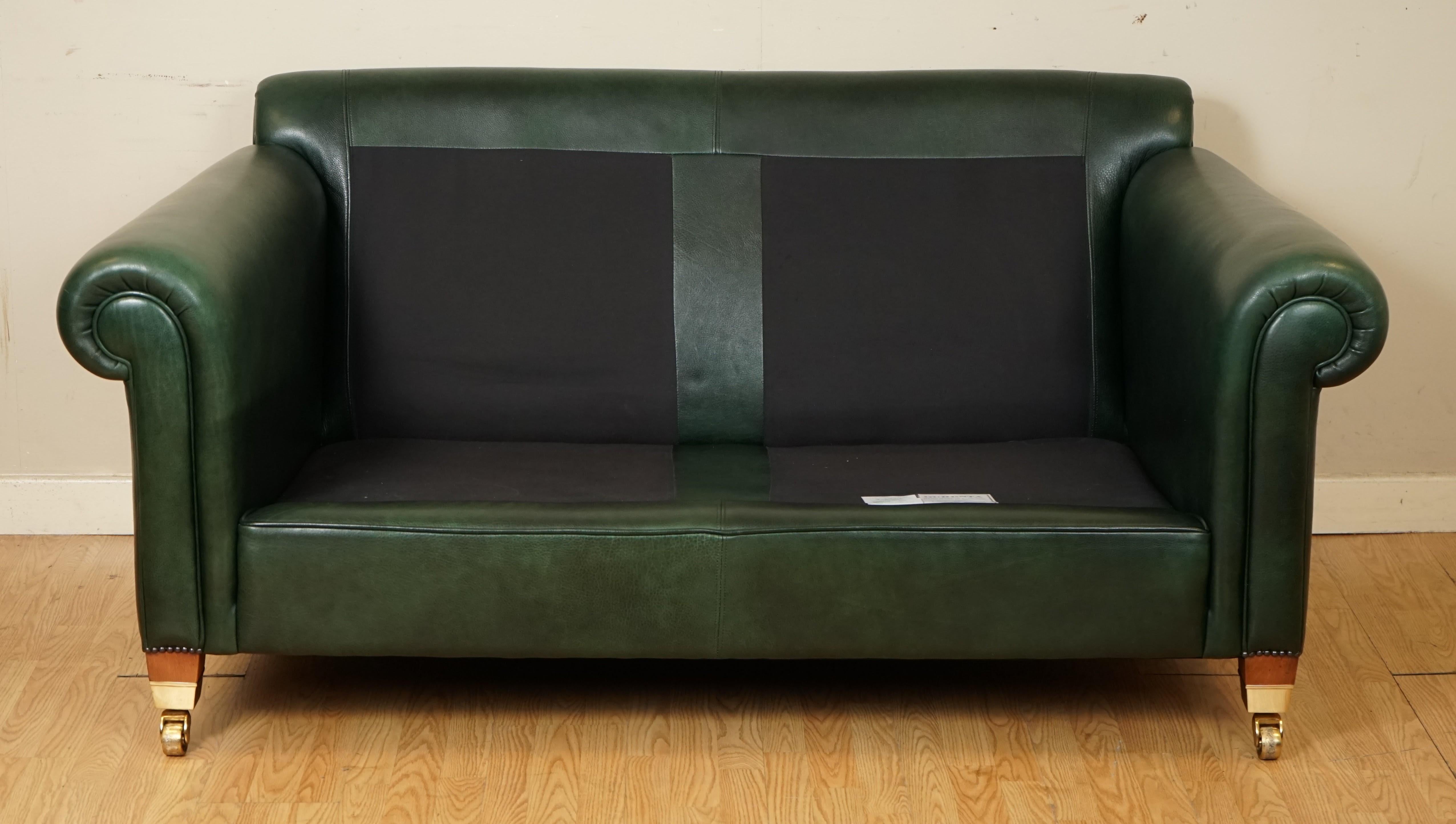 Very Comfortable Duresta Feather Filled Green Leather Sofa with Scatter Cushions 7