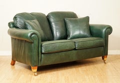 Very Comfortable Duresta Feather Filled Green Leather Sofa with Scatter Cushions