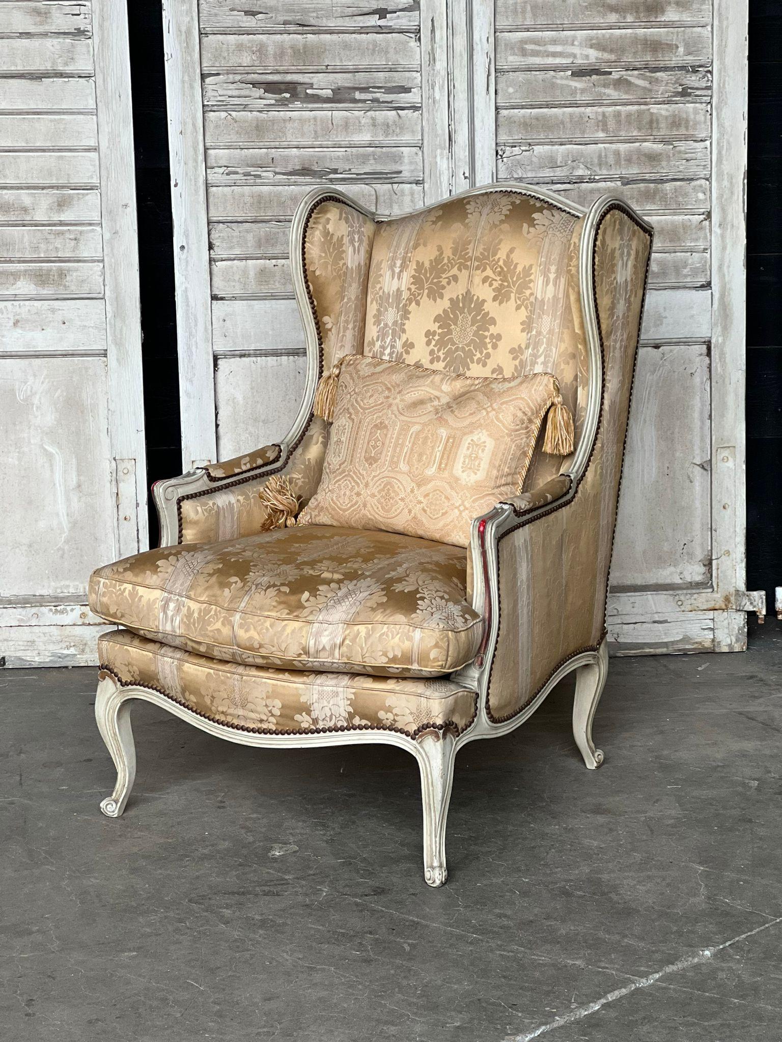 Very Comfortable French Wing Bergere Armchair In Good Condition For Sale In Seaford, GB