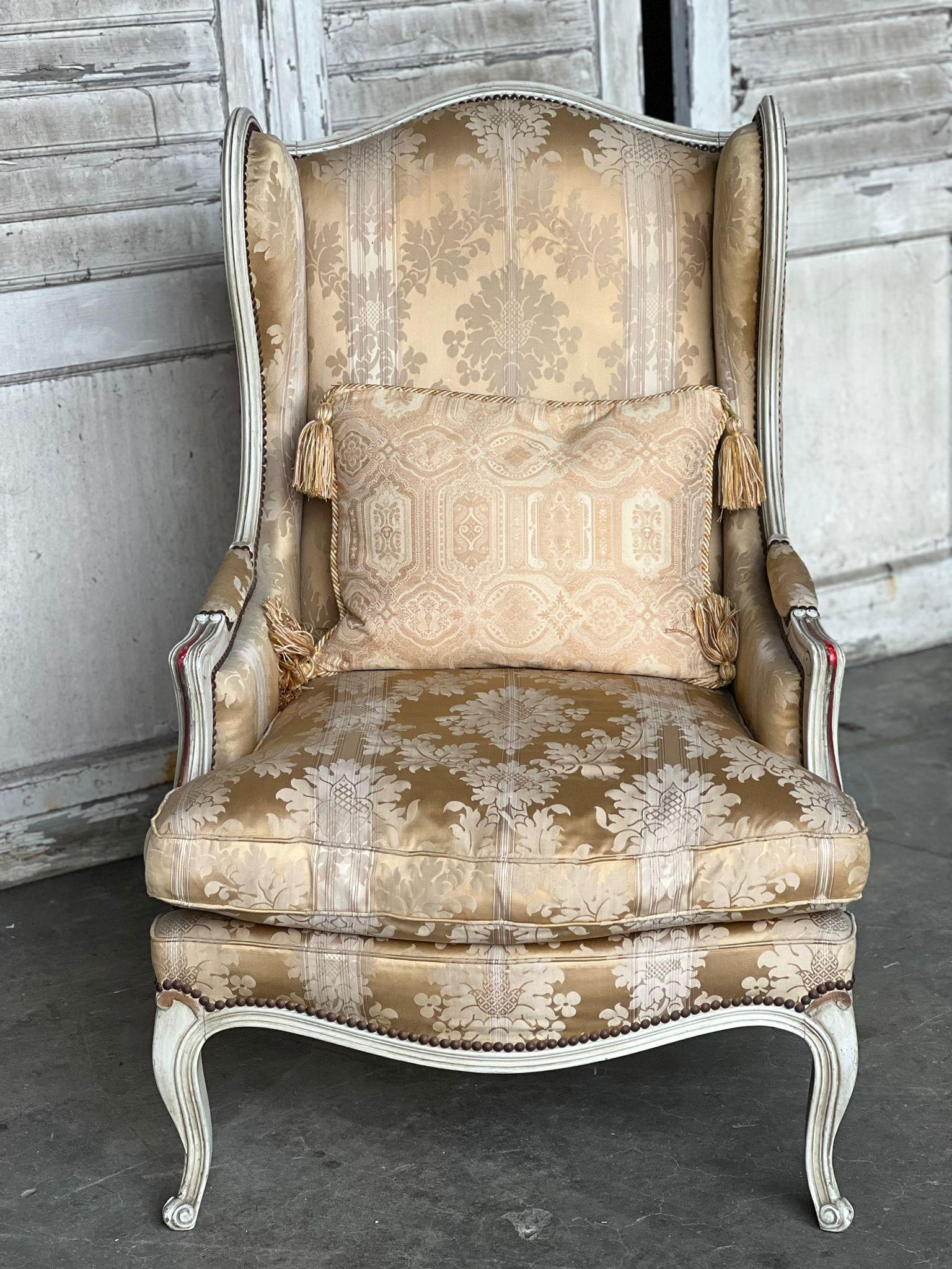 Upholstery Very Comfortable French Wing Bergere Armchair For Sale