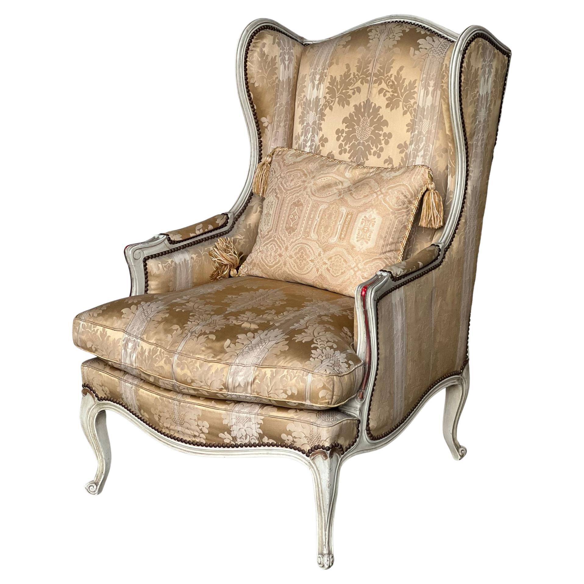 Very Comfortable French Wing Bergere Armchair For Sale