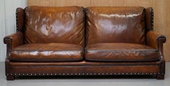 Very Comfortable Ralph Lauren Brown Leather Sofa Feather Cushions