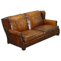 Very Comfortable Ralph Lauren Brown Leather Sofa Feather Cushions