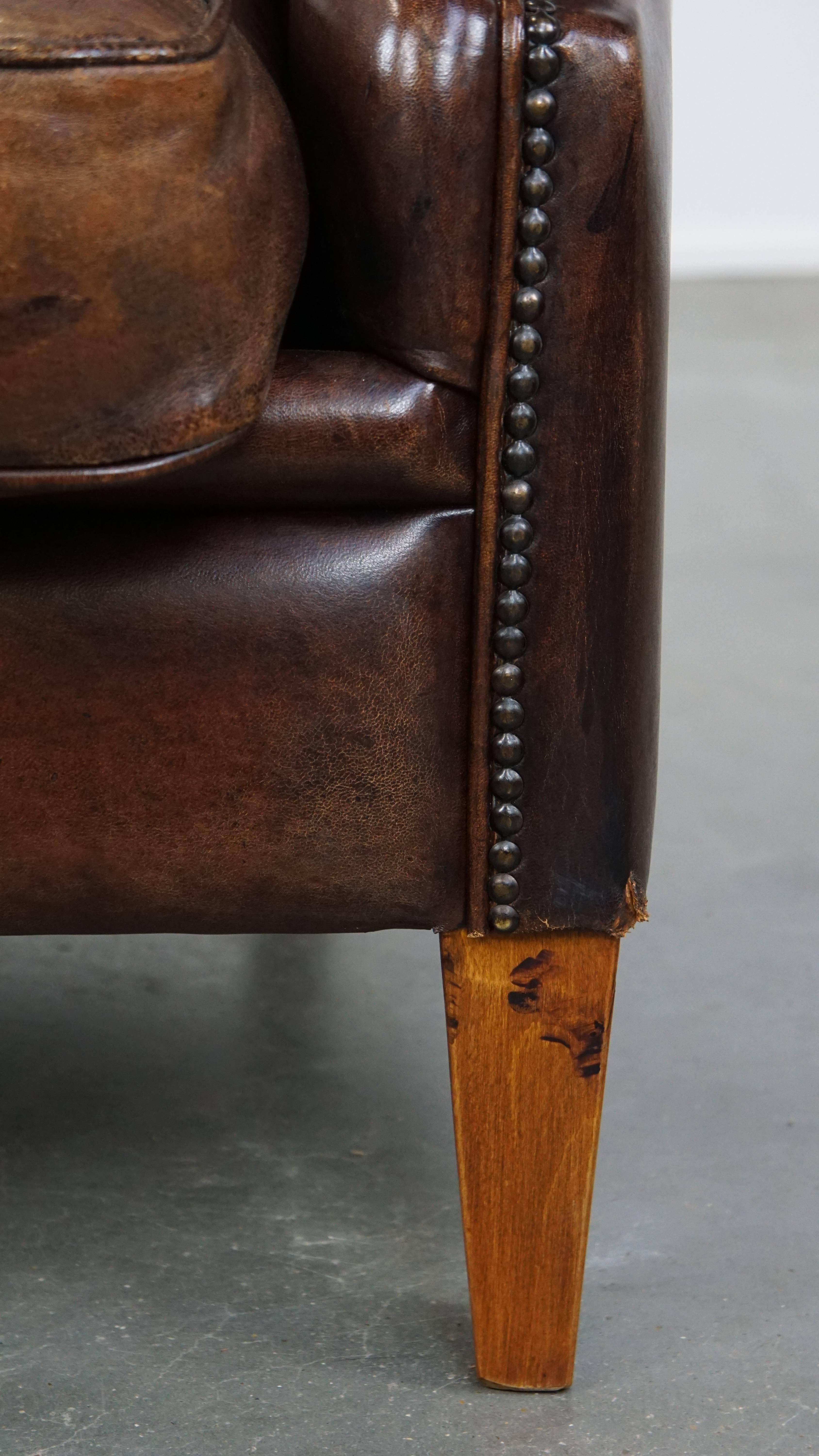 Very Comfortable Sheepskin Leather Armchair in a Beautiful Dark Warm Color For Sale 5