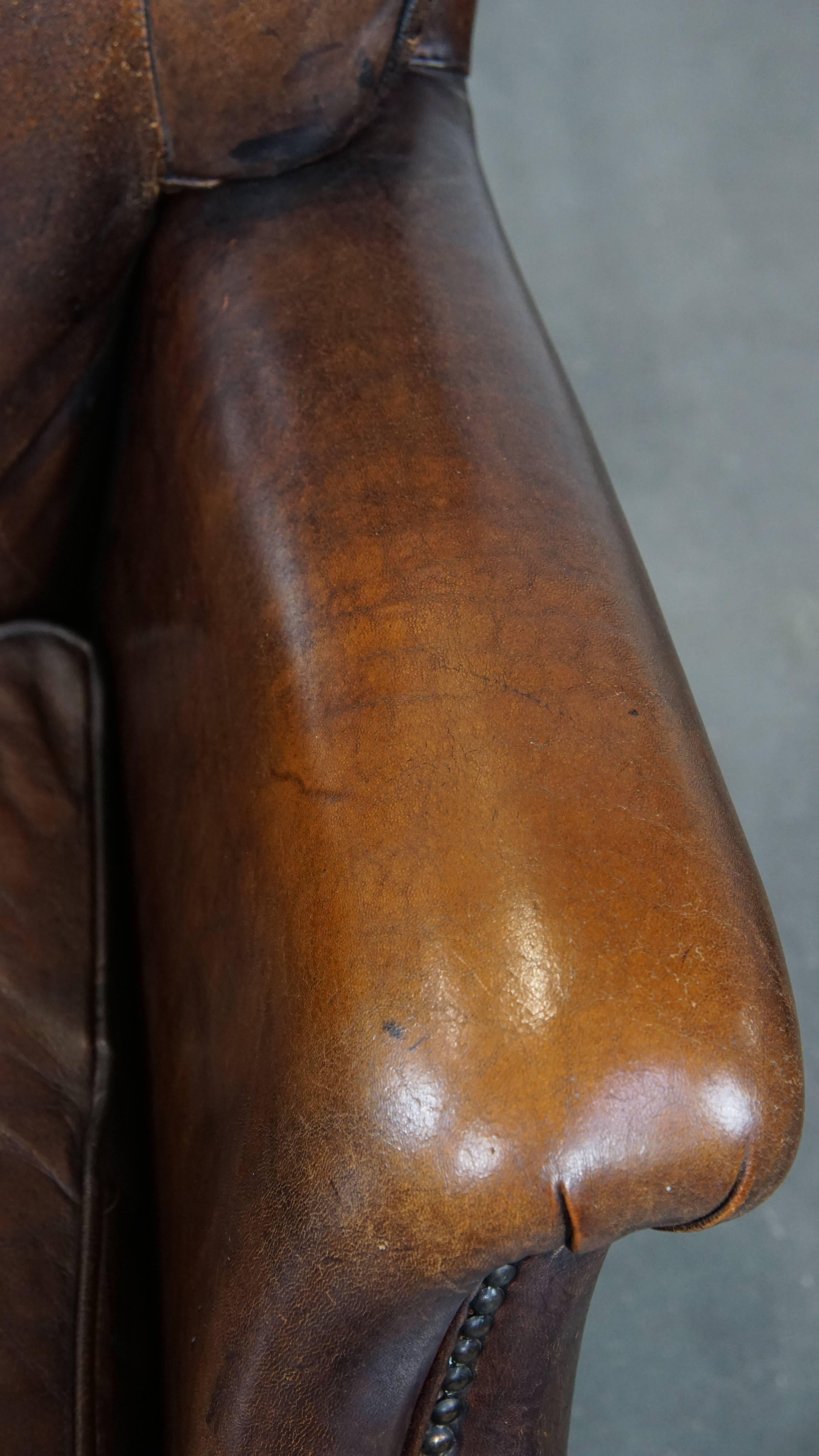 Very Comfortable Sheepskin Leather Armchair in a Beautiful Dark Warm Color For Sale 2