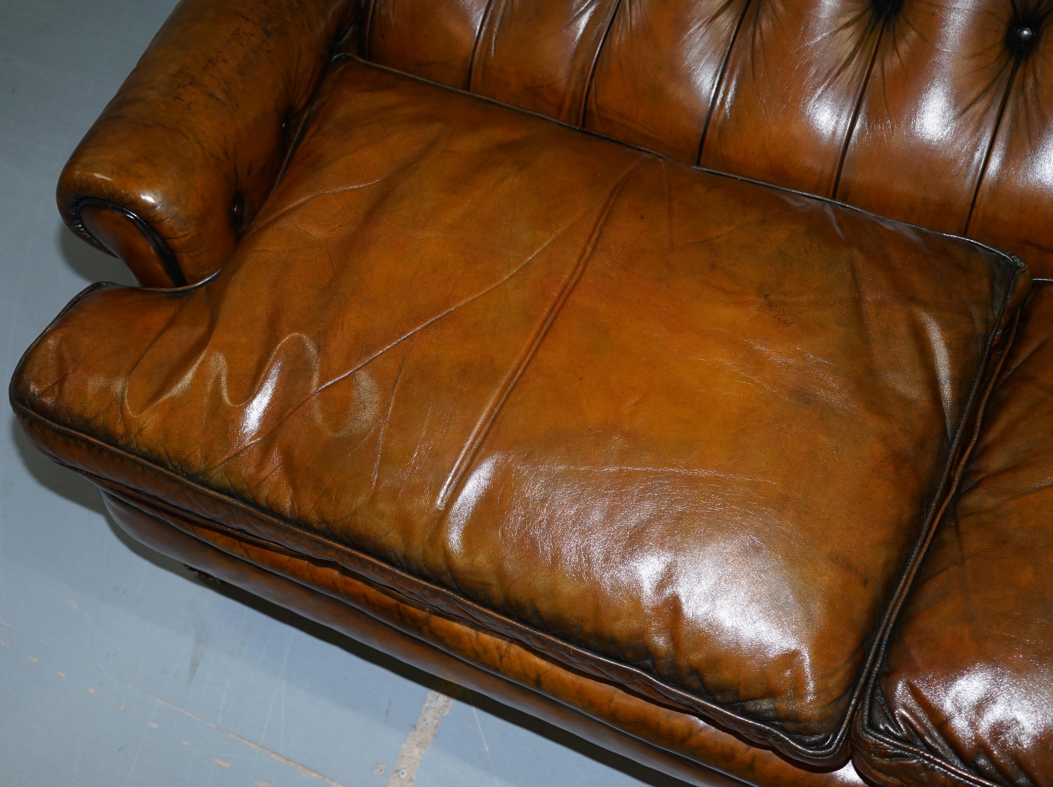 Very Comfortable Victorian Restored Howard & Son's Style Aged Brown Leather Sofa 1