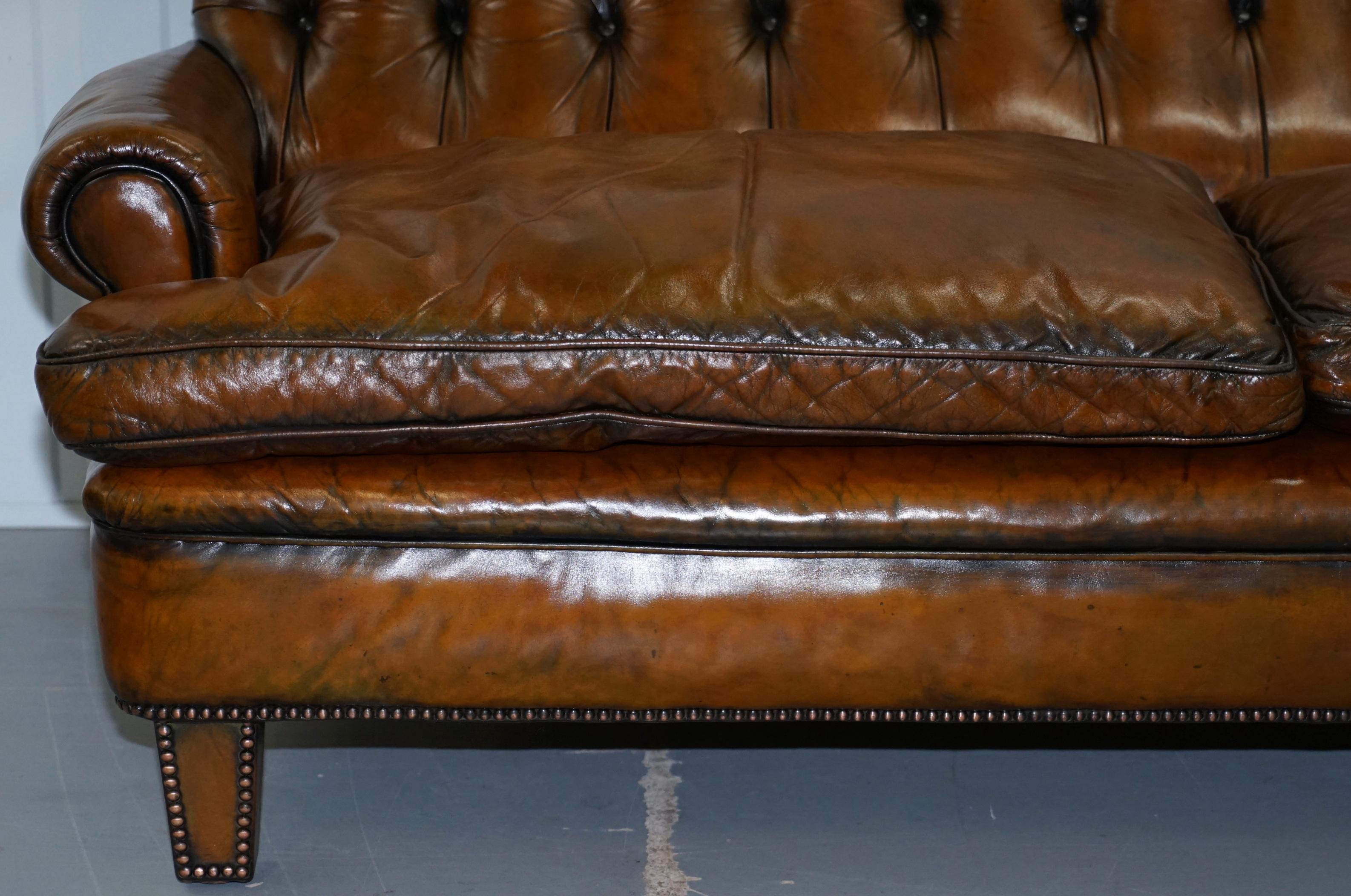 Very Comfortable Victorian Restored Howard & Son's Style Aged Brown Leather Sofa 3