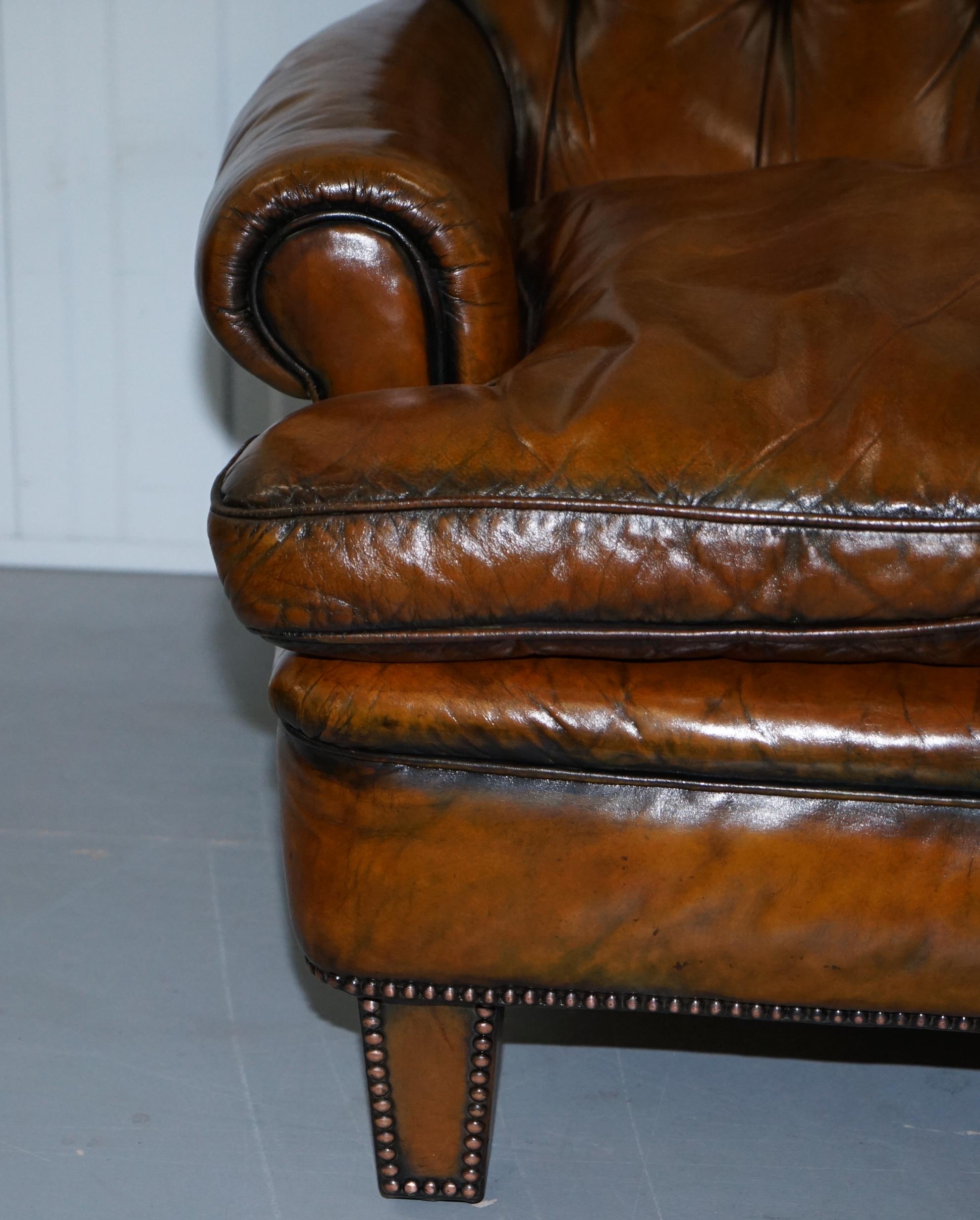Very Comfortable Victorian Restored Howard & Son's Style Aged Brown Leather Sofa 4