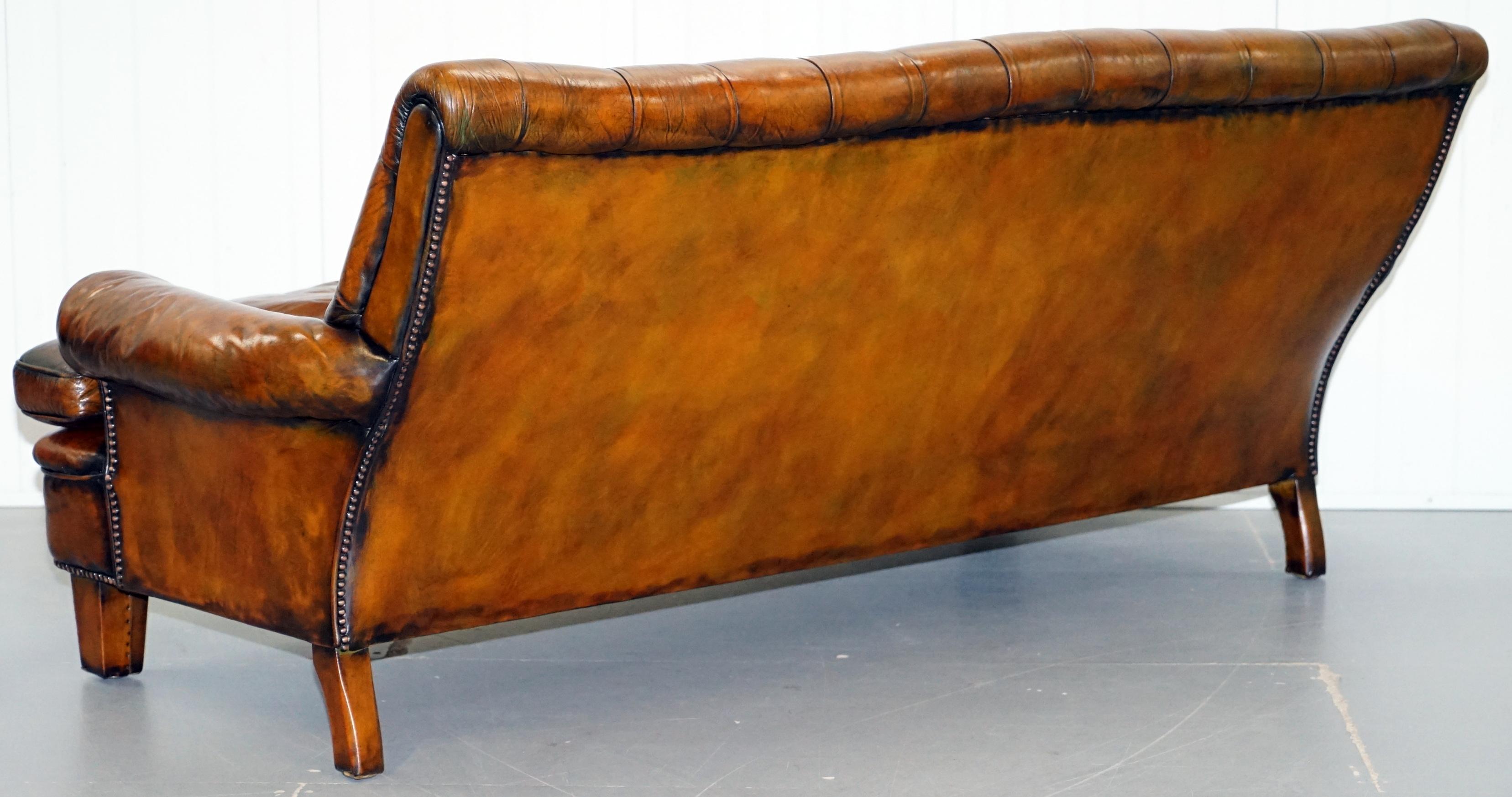 Very Comfortable Victorian Restored Howard & Son's Style Aged Brown Leather Sofa 10