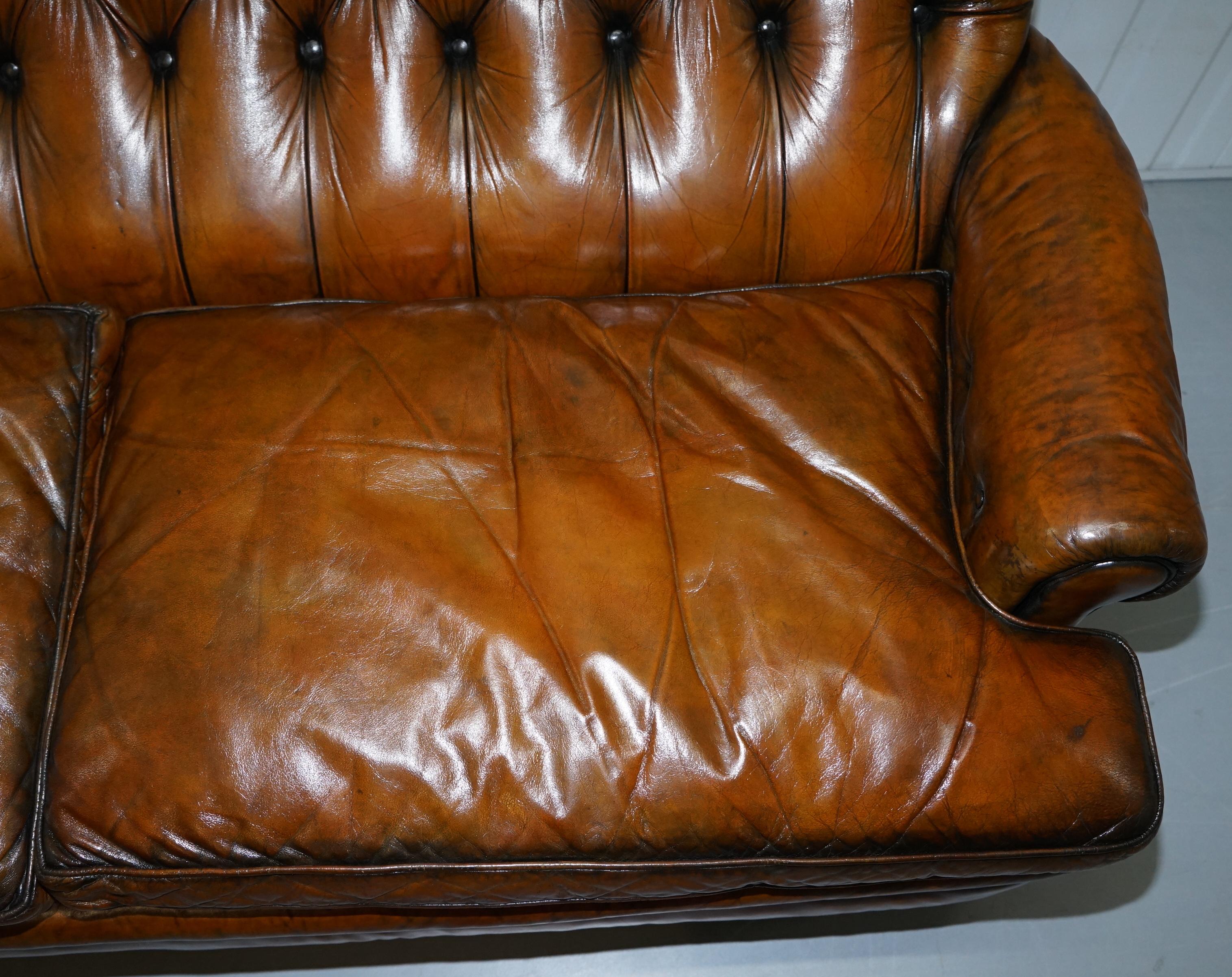 Hand-Crafted Very Comfortable Victorian Restored Howard & Son's Style Aged Brown Leather Sofa