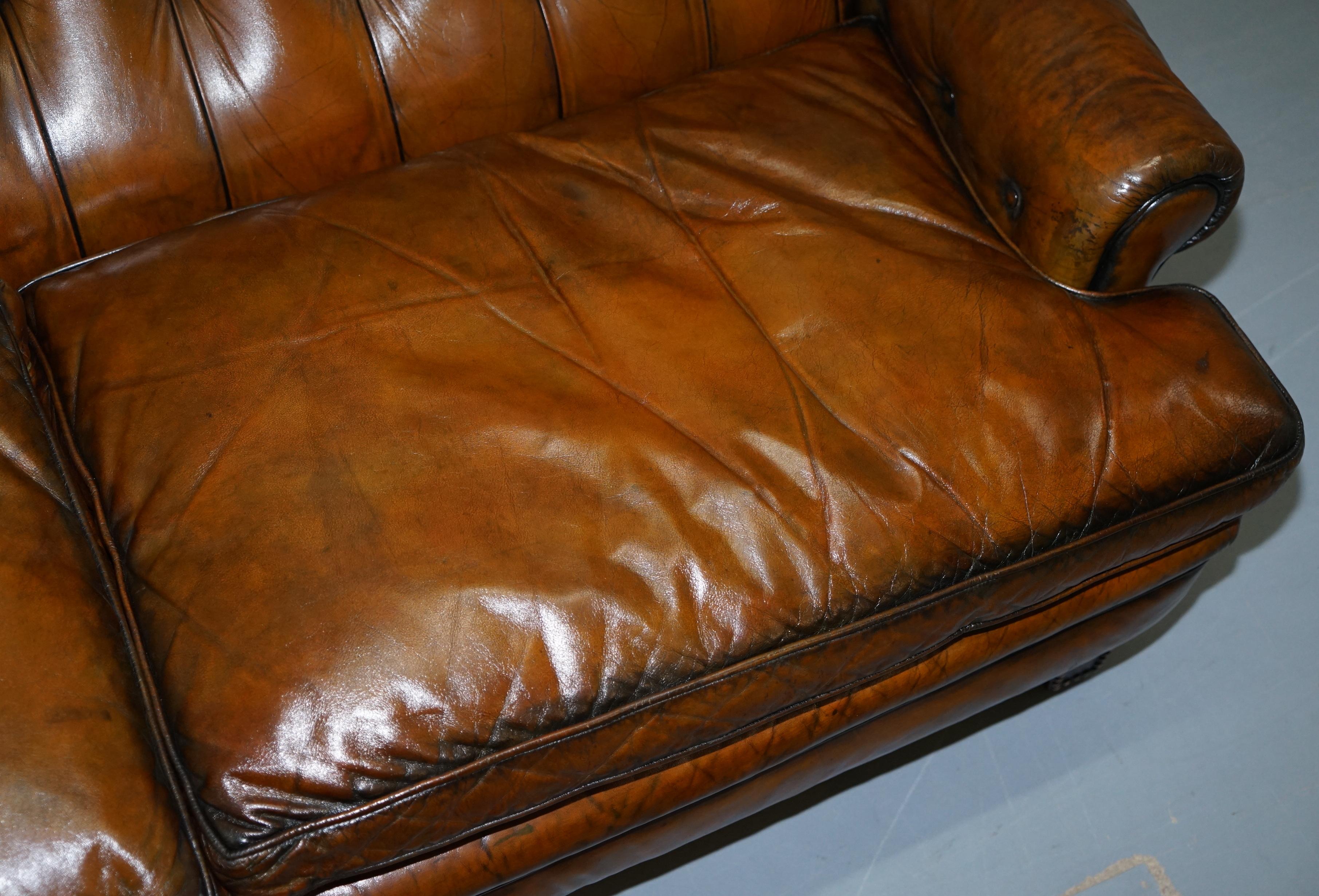 Very Comfortable Victorian Restored Howard & Son's Style Aged Brown Leather Sofa 1