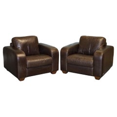 Very Comfortable Vintage Pair of Chocolate Brown Leather Armchairs by Sofitalia