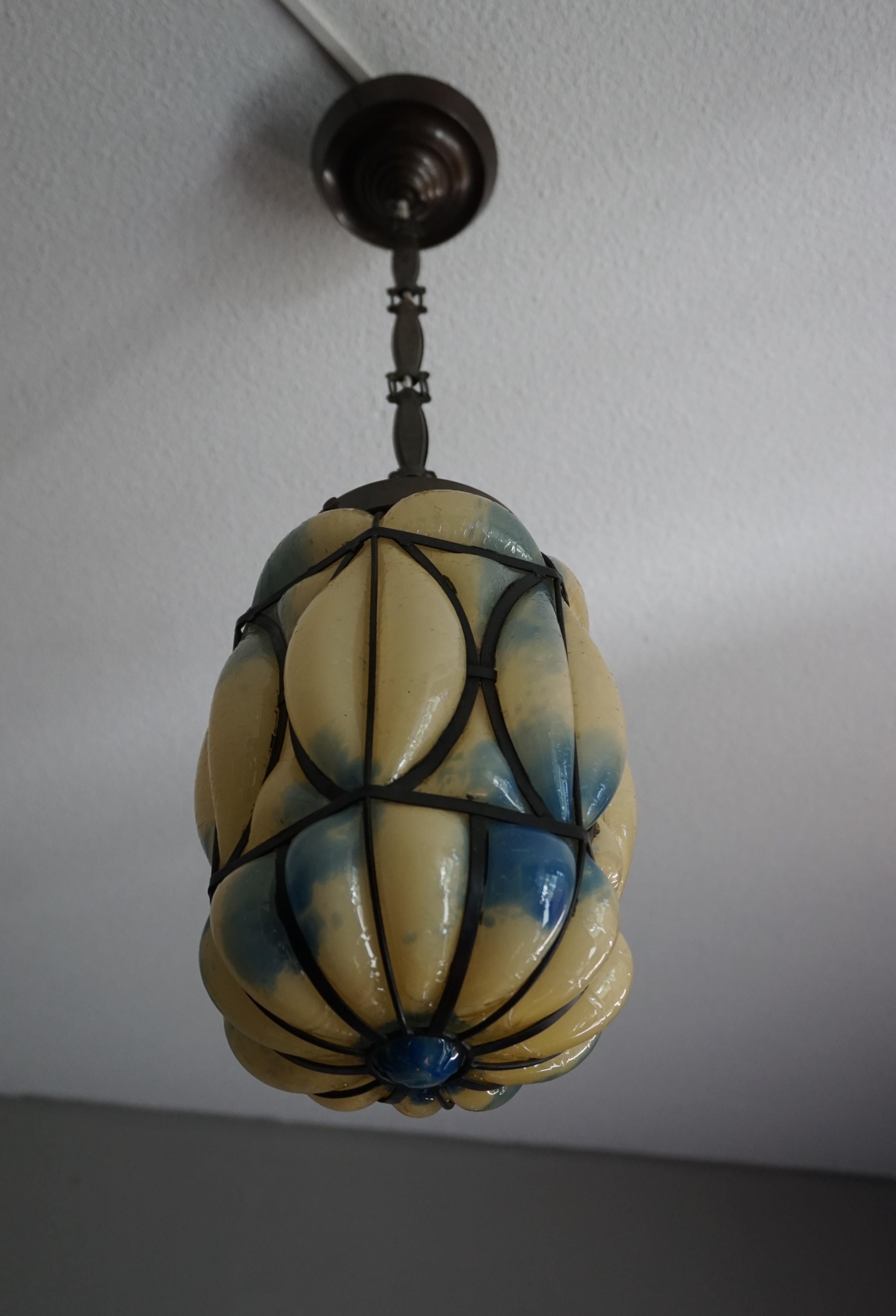 Very Cool and Pretty, Mouth Blown Venetian Murano Glass in Metal Frame Pendant 5