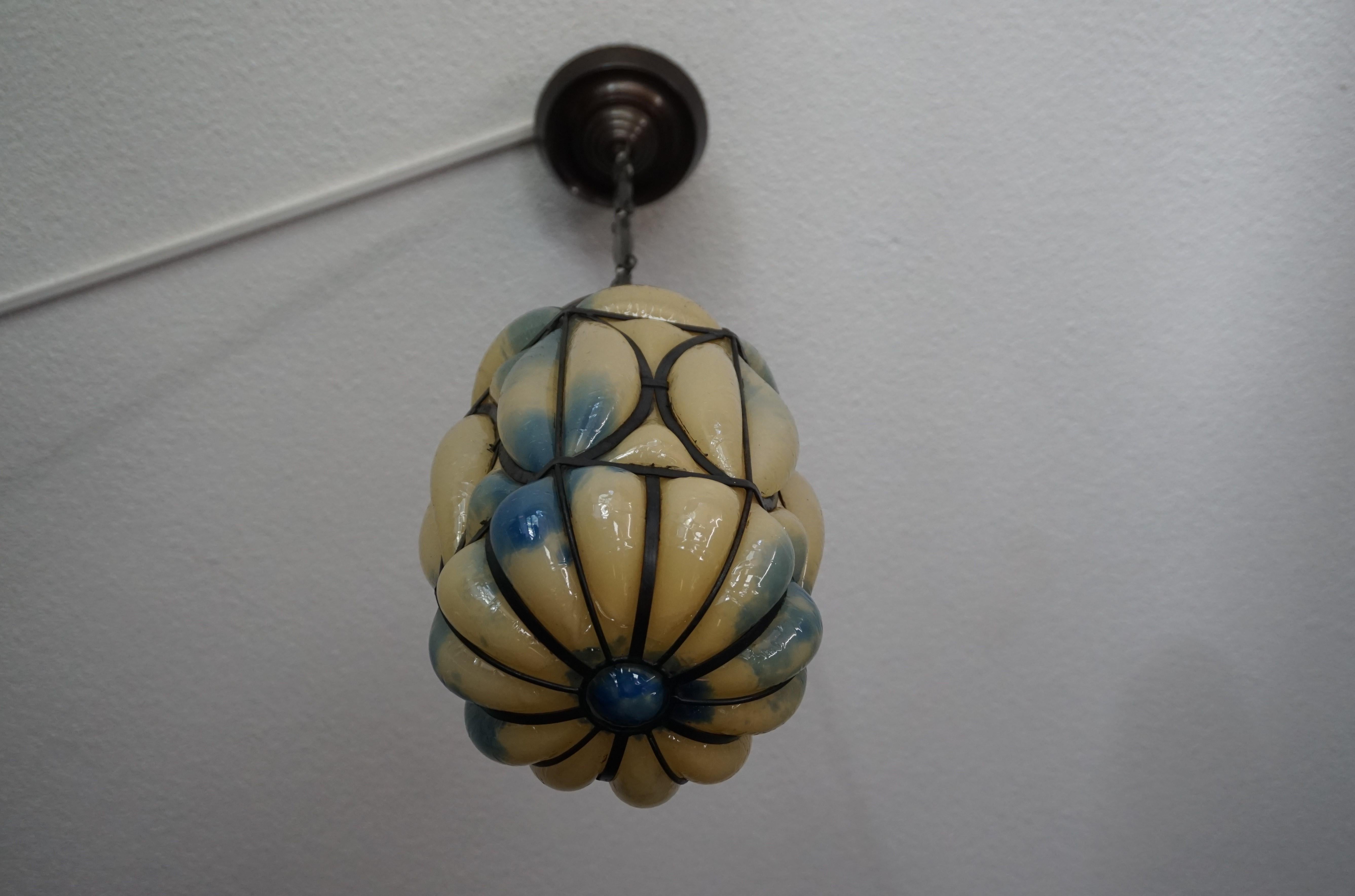 Very Cool and Pretty, Mouth Blown Venetian Murano Glass in Metal Frame Pendant 10