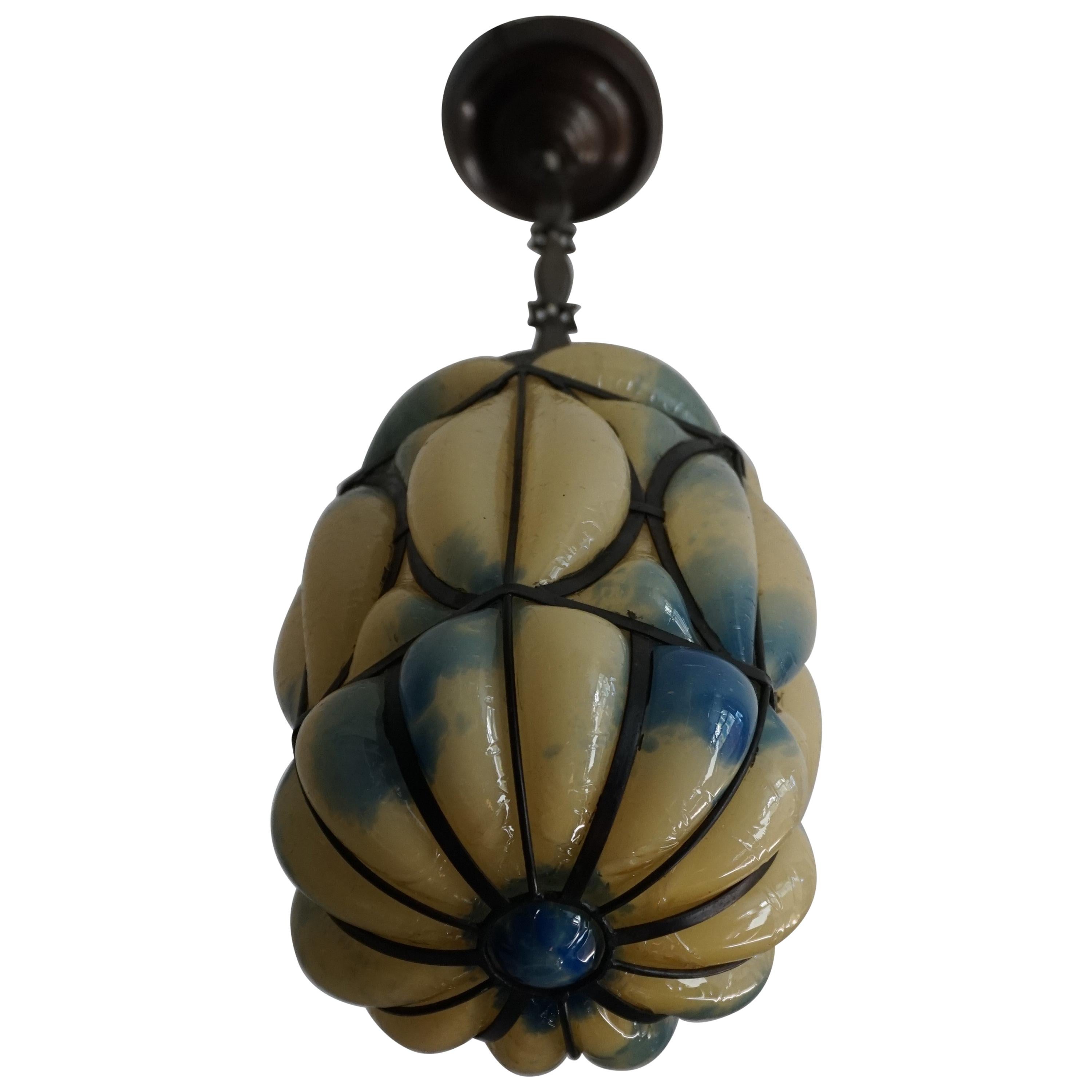 Very Cool and Pretty, Mouth Blown Venetian Murano Glass in Metal Frame Pendant
