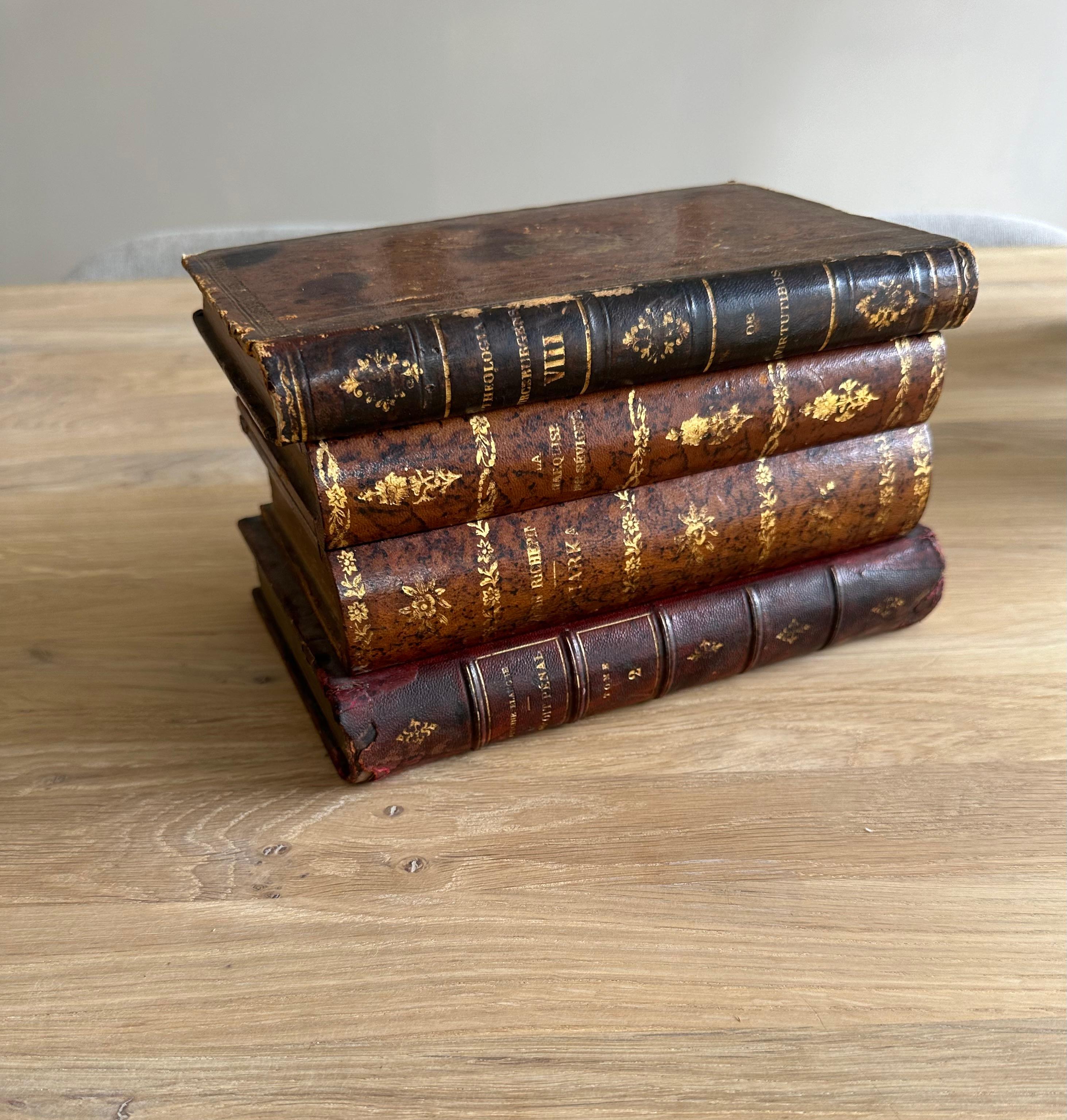 Empire Revival Very Cool French Early 1900s Stack of Leather Books Tantalus Liquor / Drinks Box For Sale