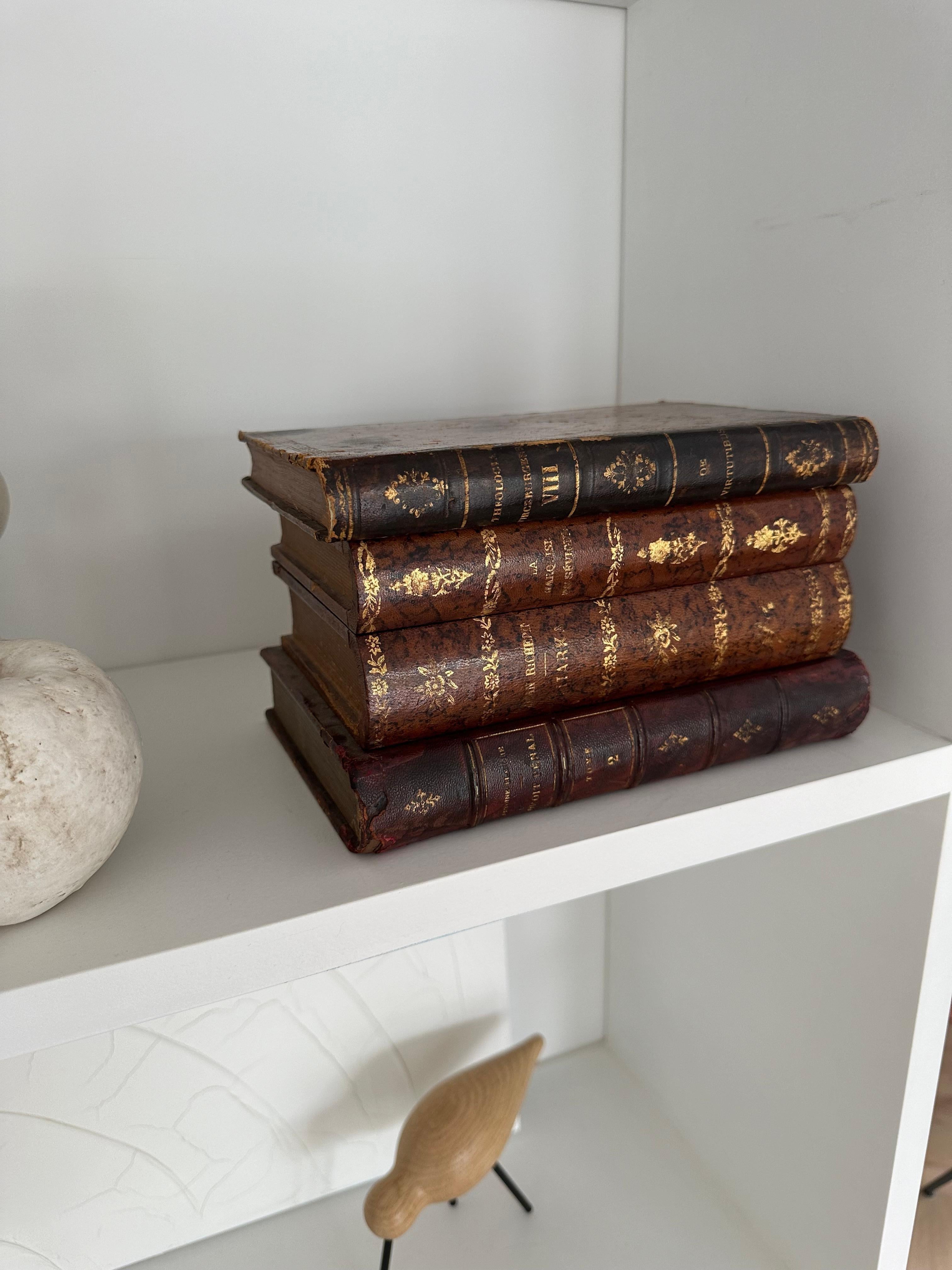 Hand-Crafted Very Cool French Early 1900s Stack of Leather Books Tantalus Liquor / Drinks Box For Sale