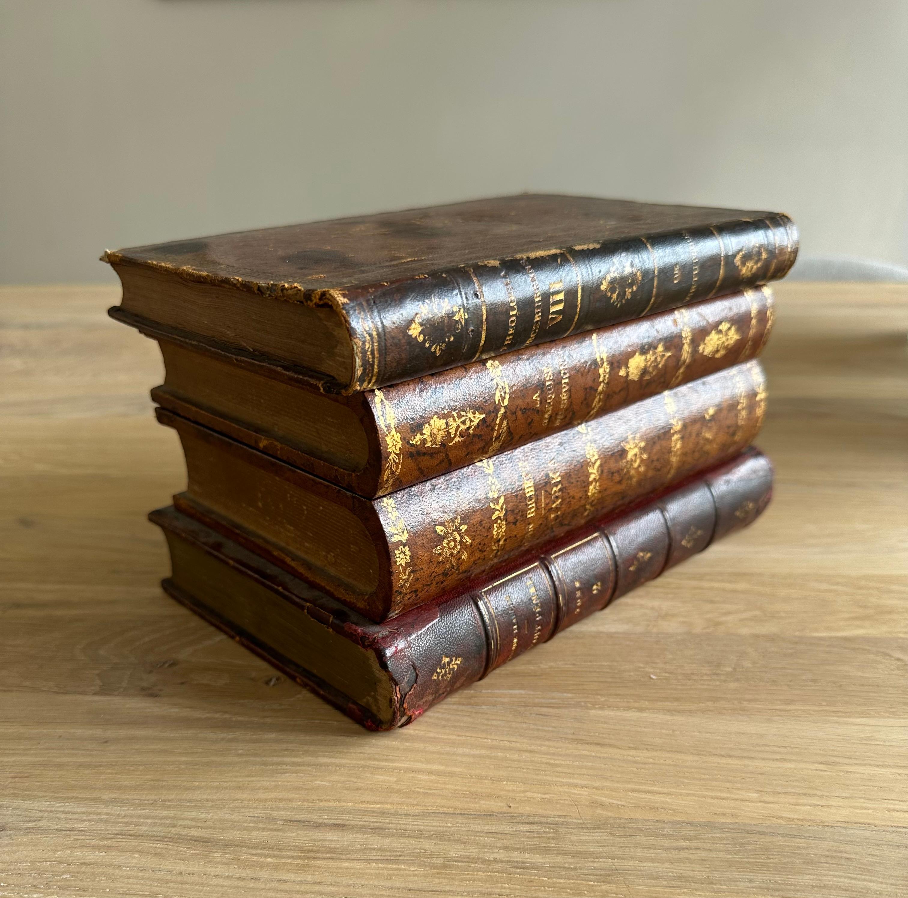 Muy chula pila francesa de libros de cuero de principios de 1900 Caja de licores / bebidas Tantalus en Bueno estado para la venta en Lisse, NL