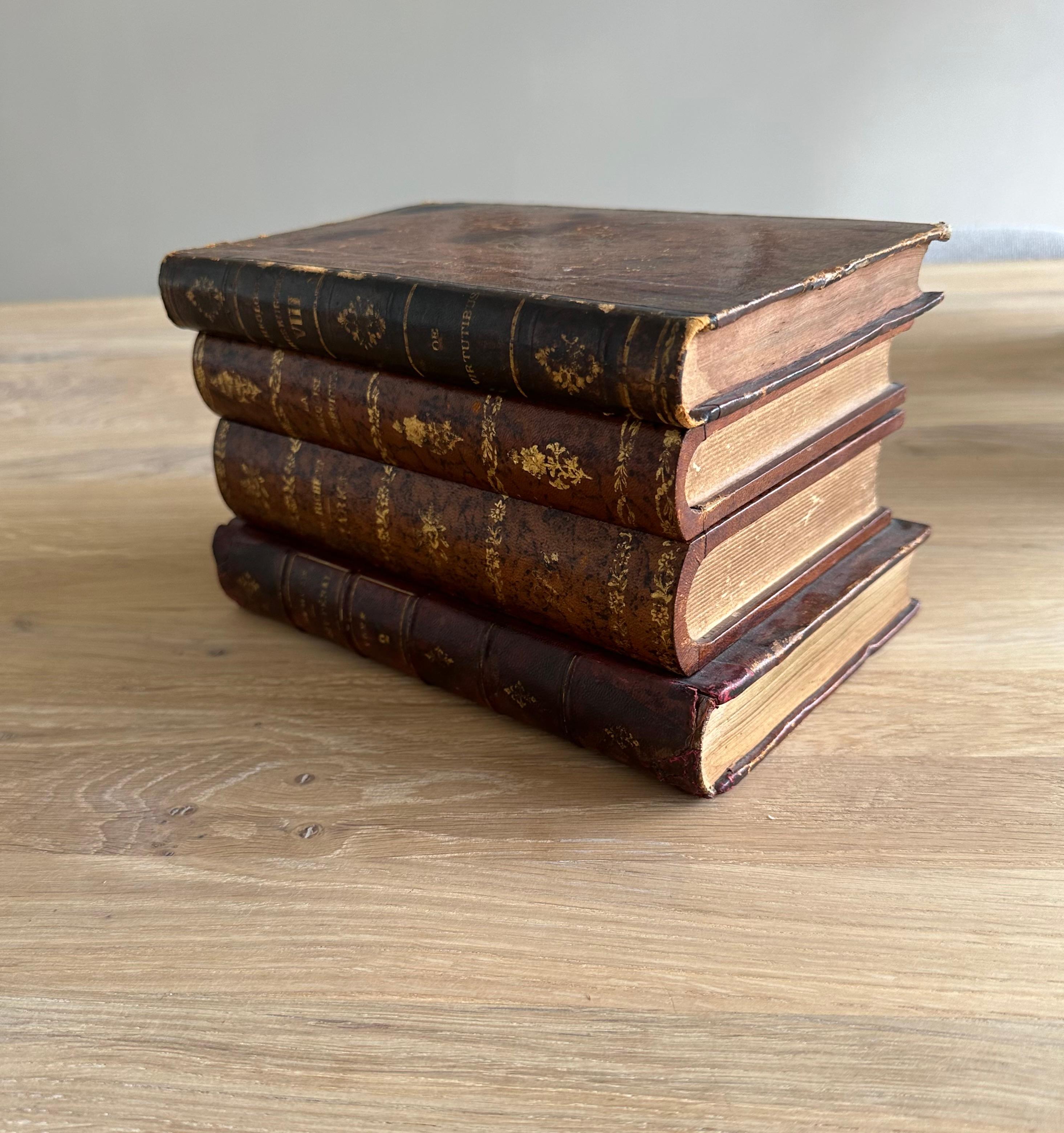 Muy chula pila francesa de libros de cuero de principios de 1900 Caja de licores / bebidas Tantalus siglo XX en venta