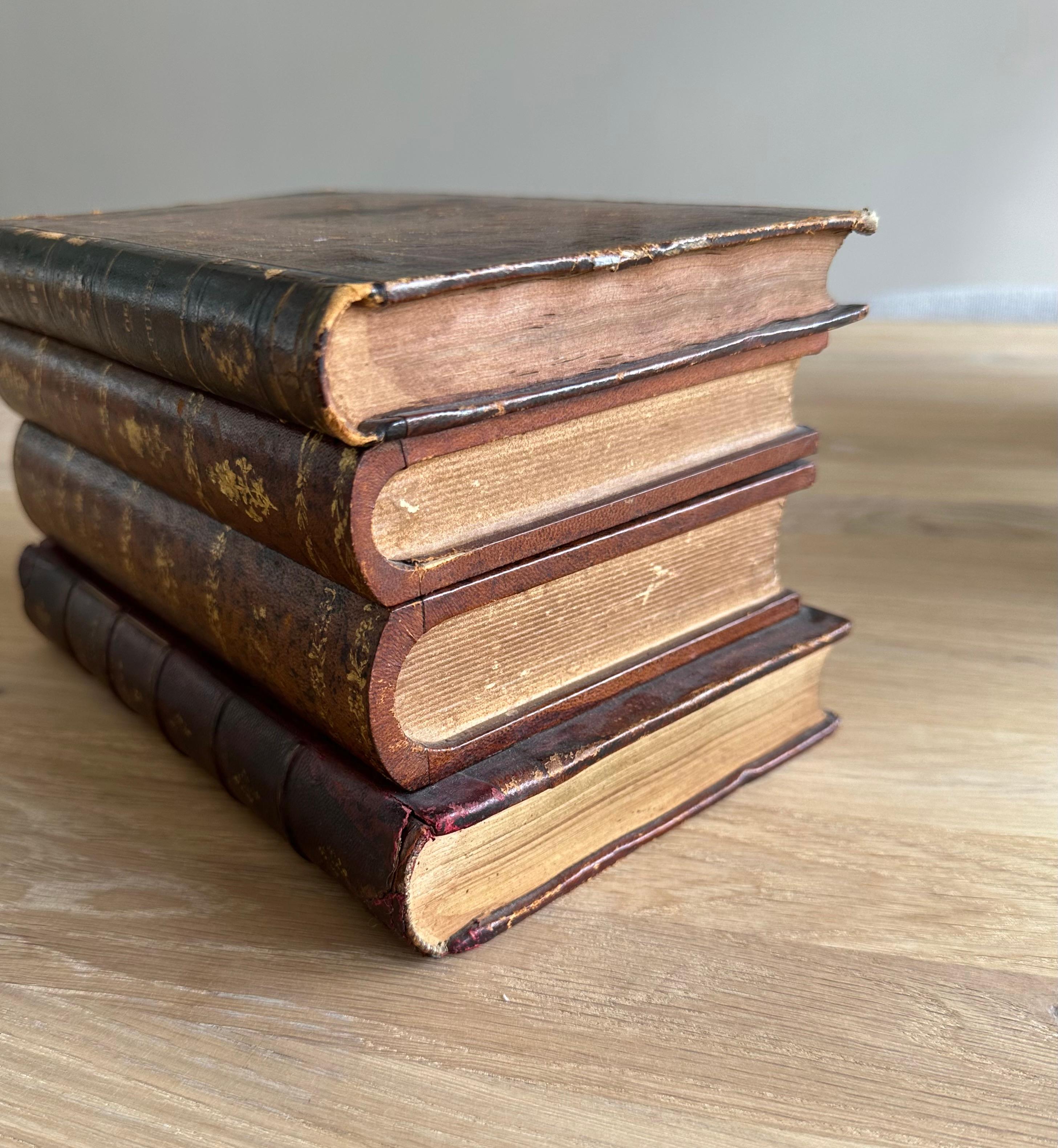 Muy chula pila francesa de libros de cuero de principios de 1900 Caja de licores / bebidas Tantalus Cuero en venta