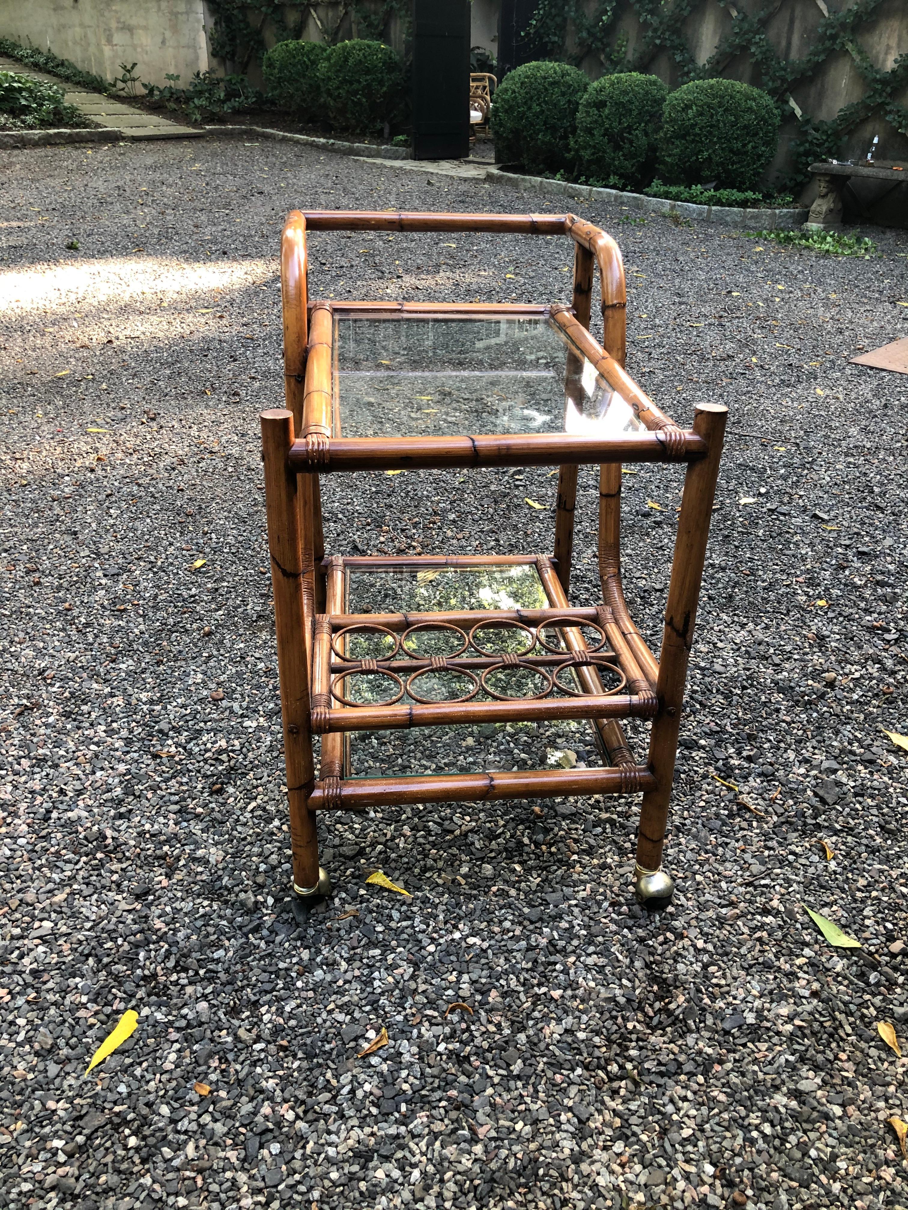 Very Cool Mid-Century Modern Bamboo Bar Cart For Sale 4