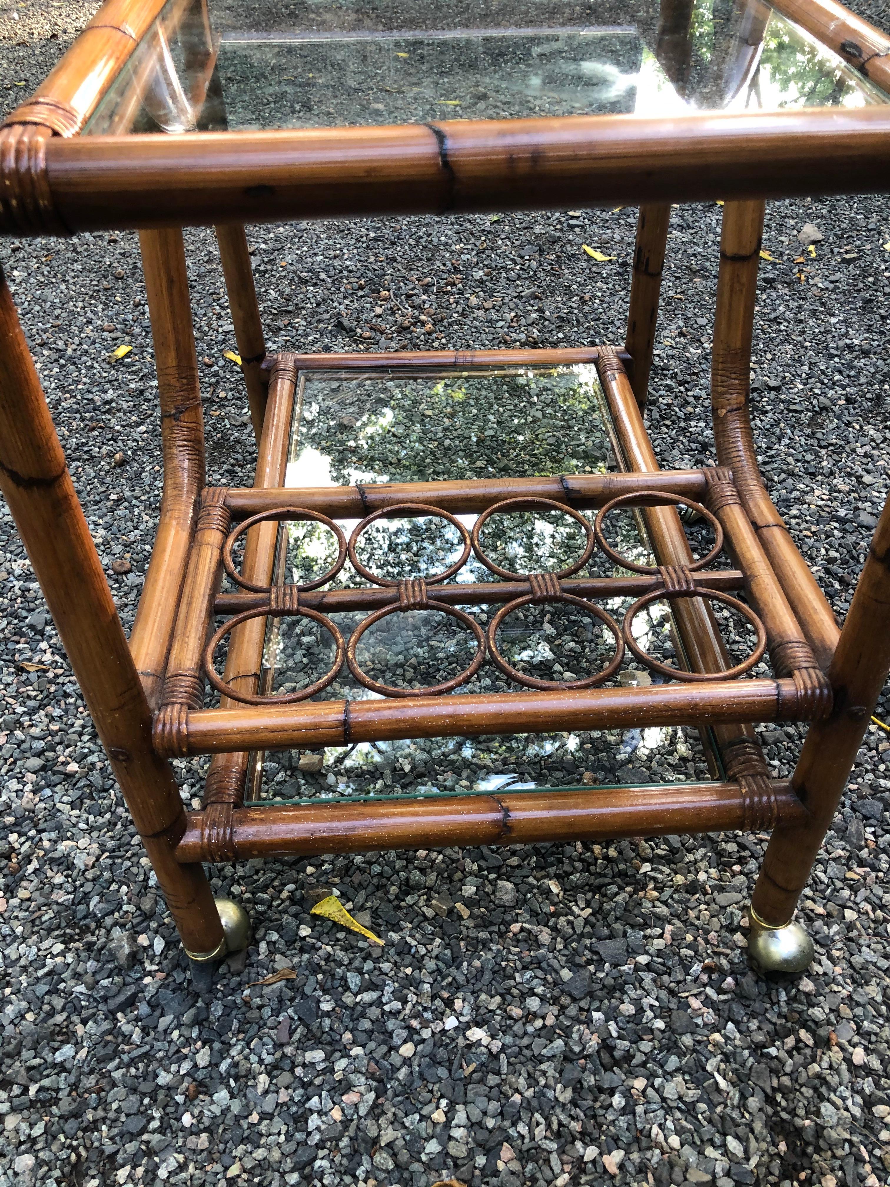 Very Cool Mid-Century Modern Bamboo Bar Cart For Sale 5