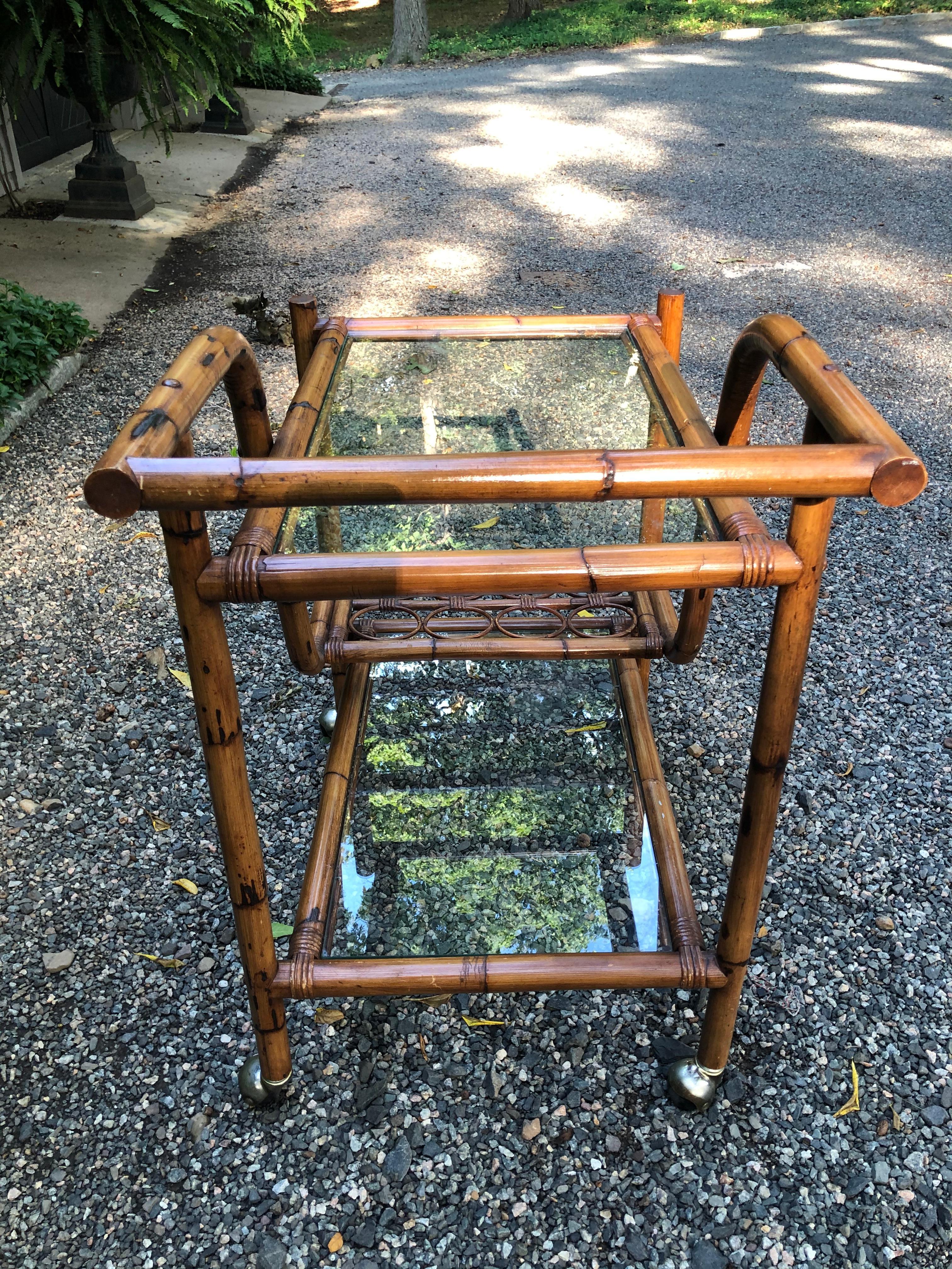 American Very Cool Mid-Century Modern Bamboo Bar Cart For Sale