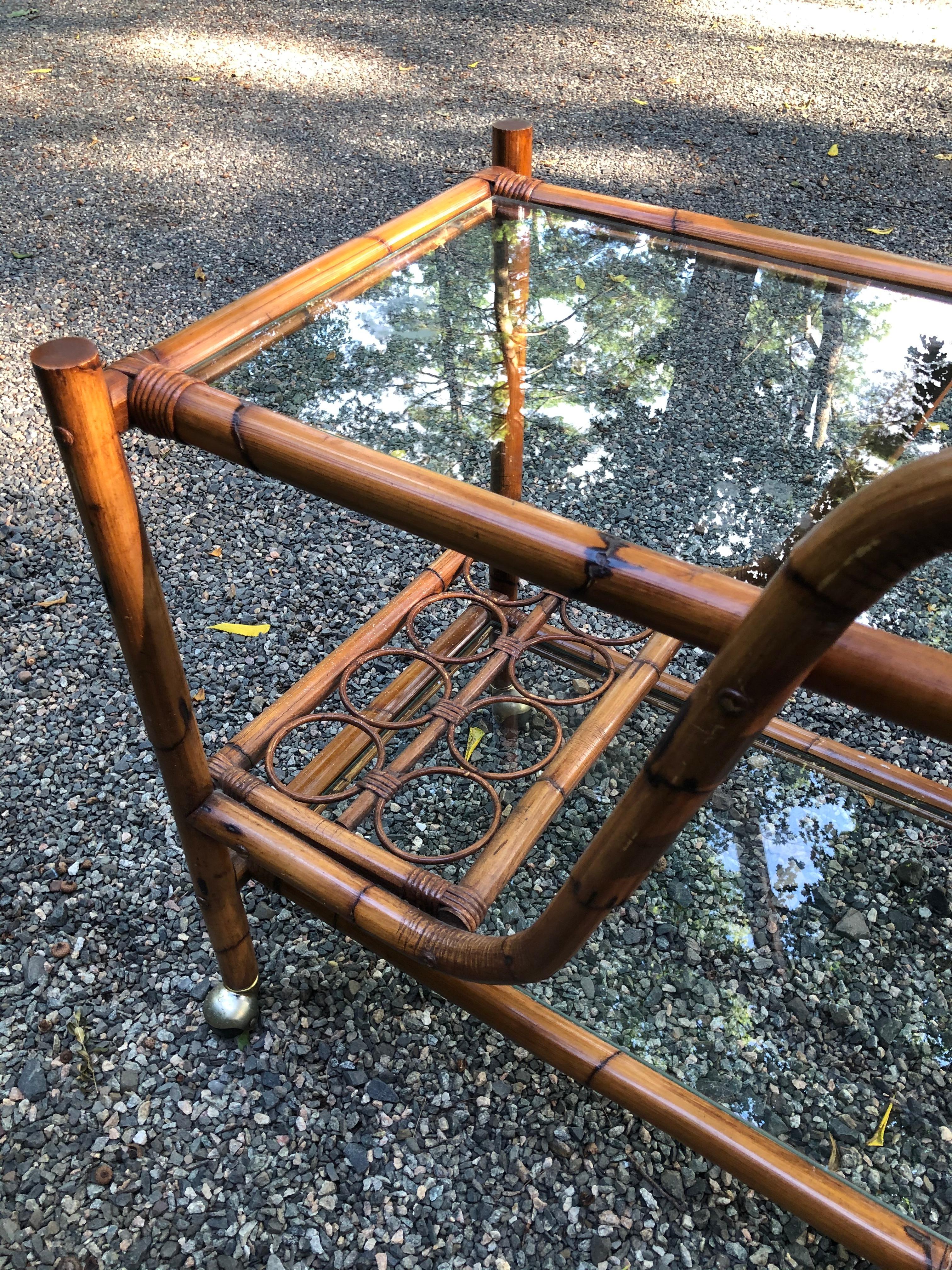 Late 20th Century Very Cool Mid-Century Modern Bamboo Bar Cart For Sale