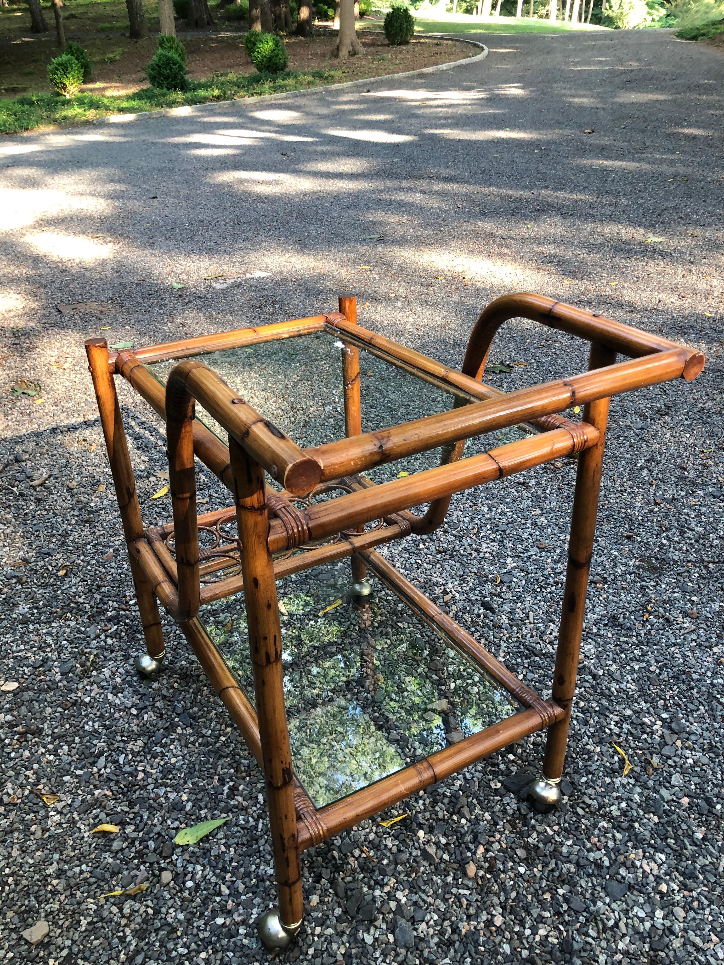 Very Cool Mid-Century Modern Bamboo Bar Cart For Sale 1