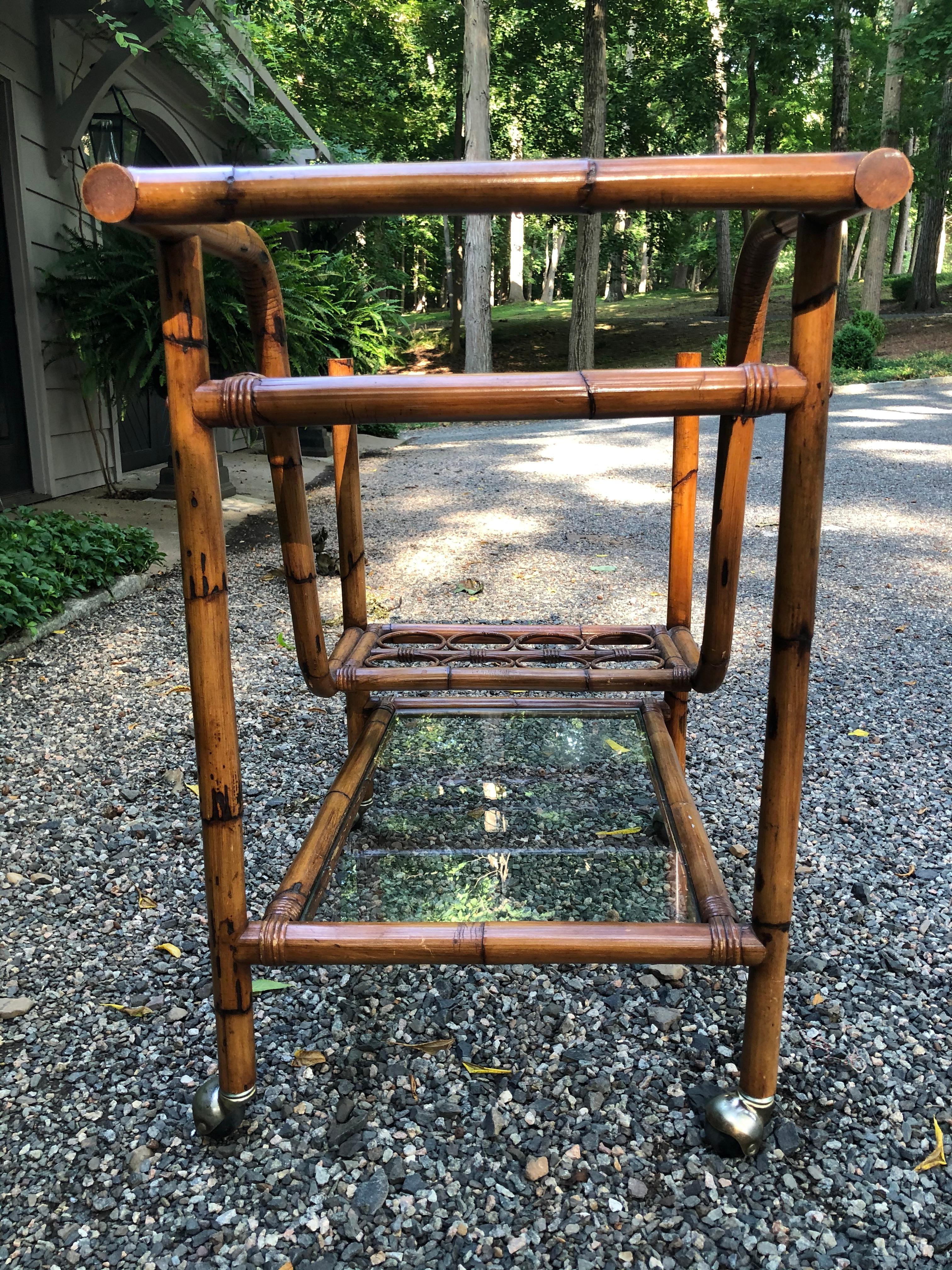 Very Cool Mid-Century Modern Bamboo Bar Cart For Sale 2