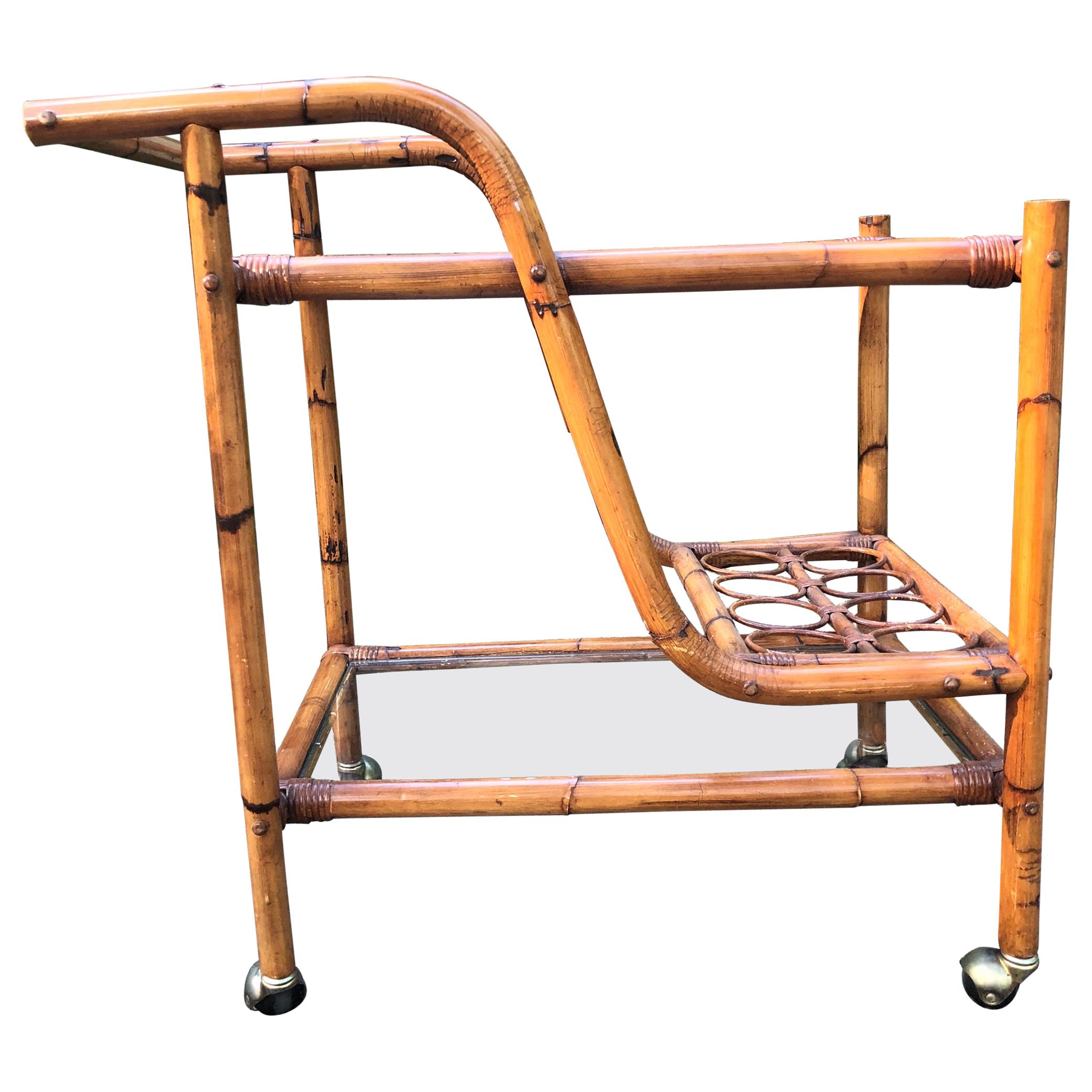 Very Cool Mid-Century Modern Bamboo Bar Cart For Sale