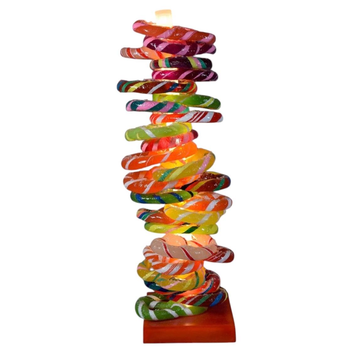 Very cool pop art Post Modern table lamp with colorful Resin Pretzels sculpture For Sale