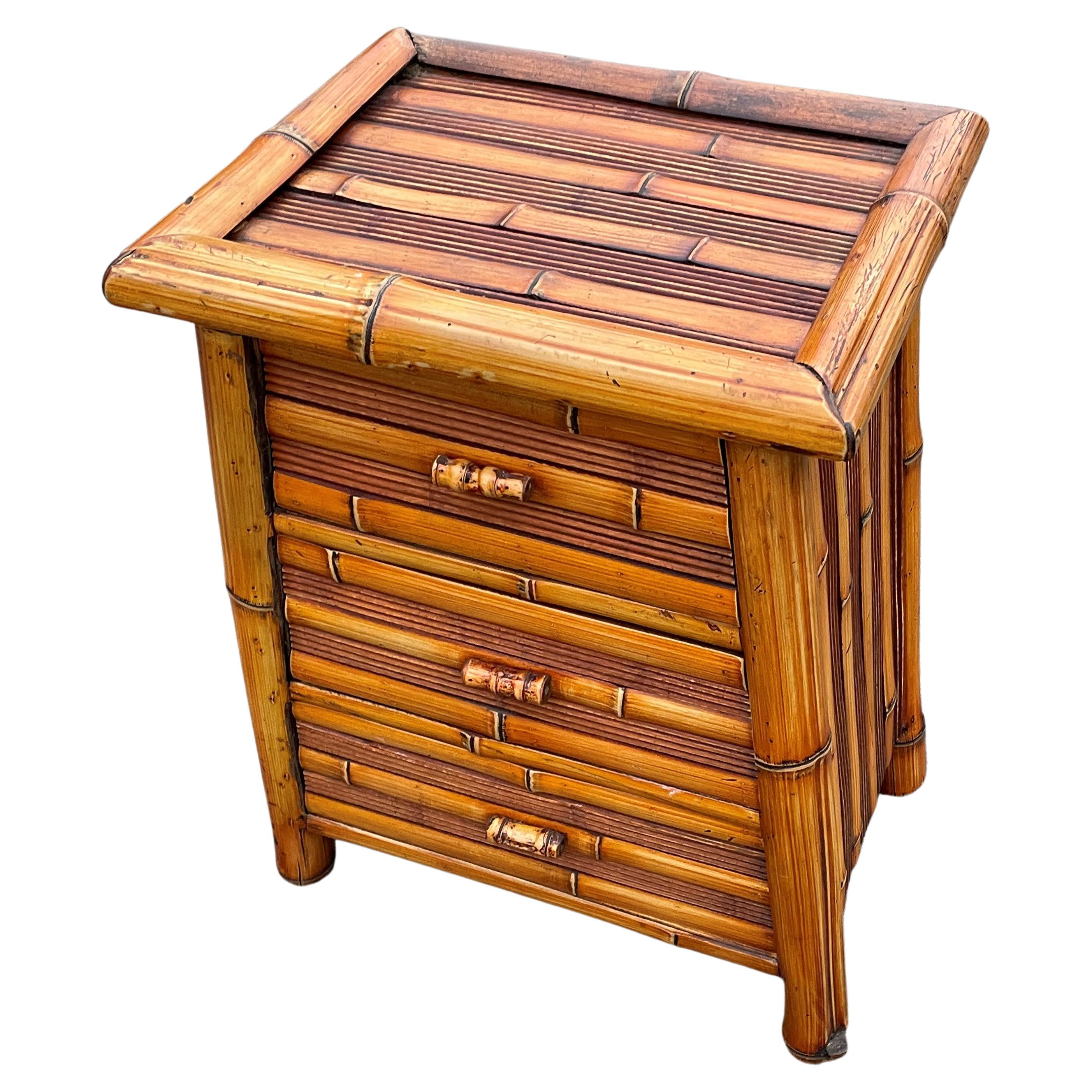 20th Century Very Cool & Practical Midcentury Modern Bamboo Chest of Drawers / Small Cabinet