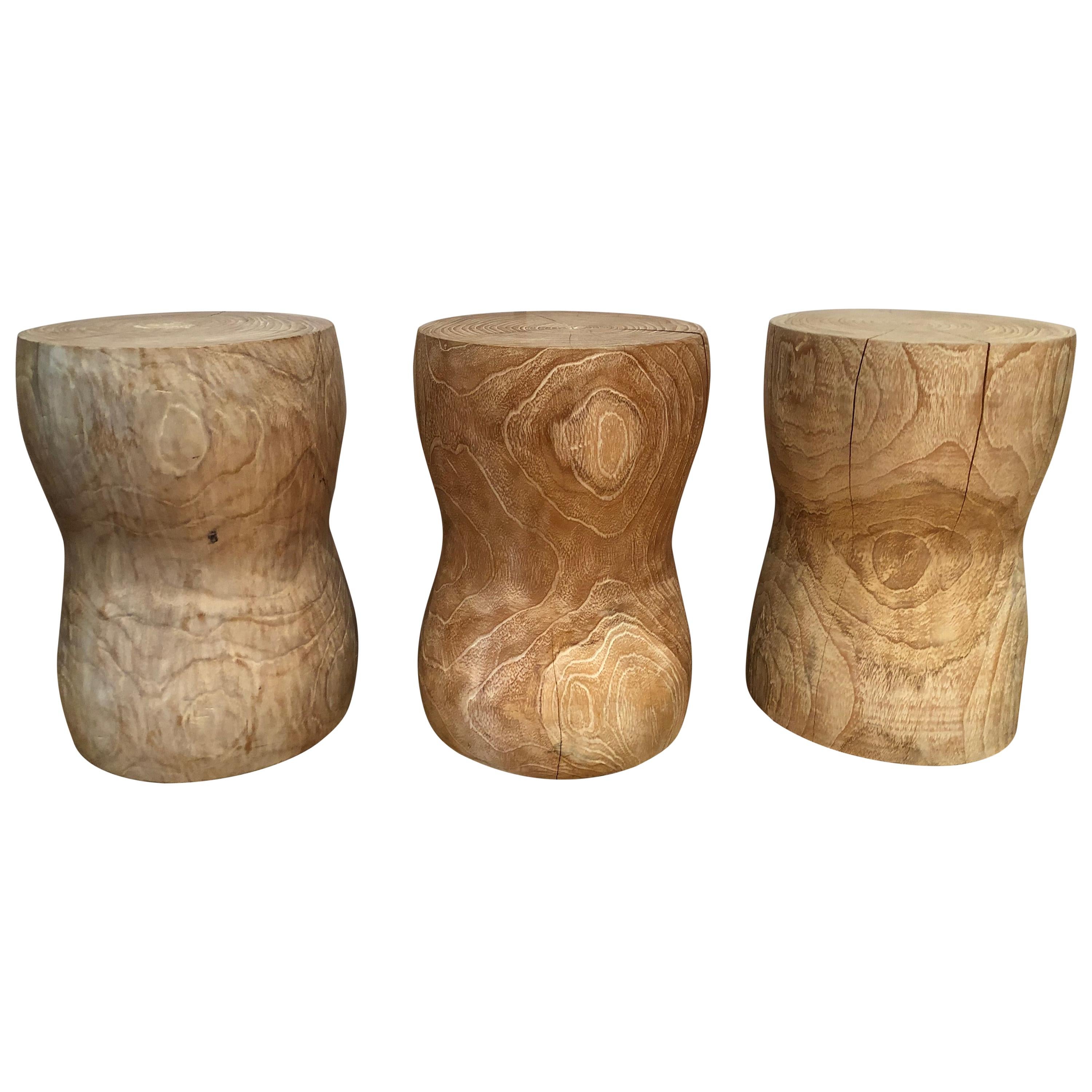 Very Cool Set of Three Cerused Oak Stools