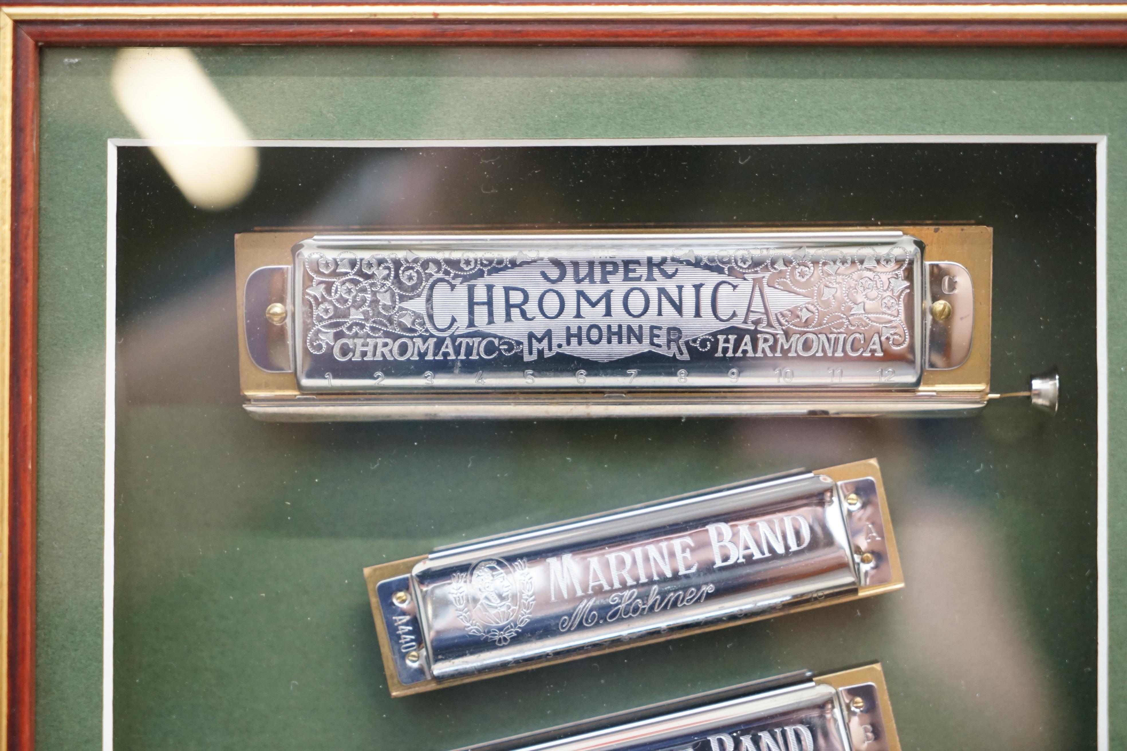 Very Cool Vintage Harmonicas Display Hohners Swan Mariane Band Chrome Gold Gilt 2