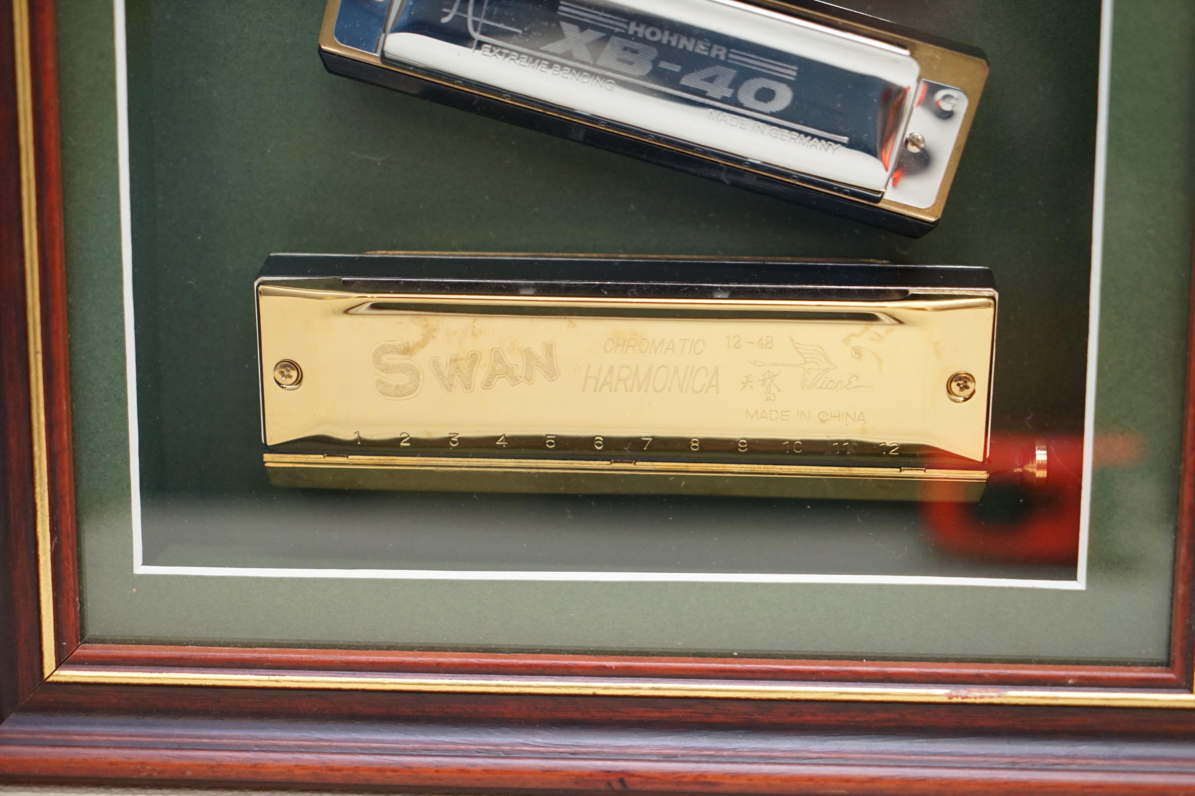 Very Cool Vintage Harmonicas Display Hohners Swan Mariane Band Chrome Gold Gilt 3