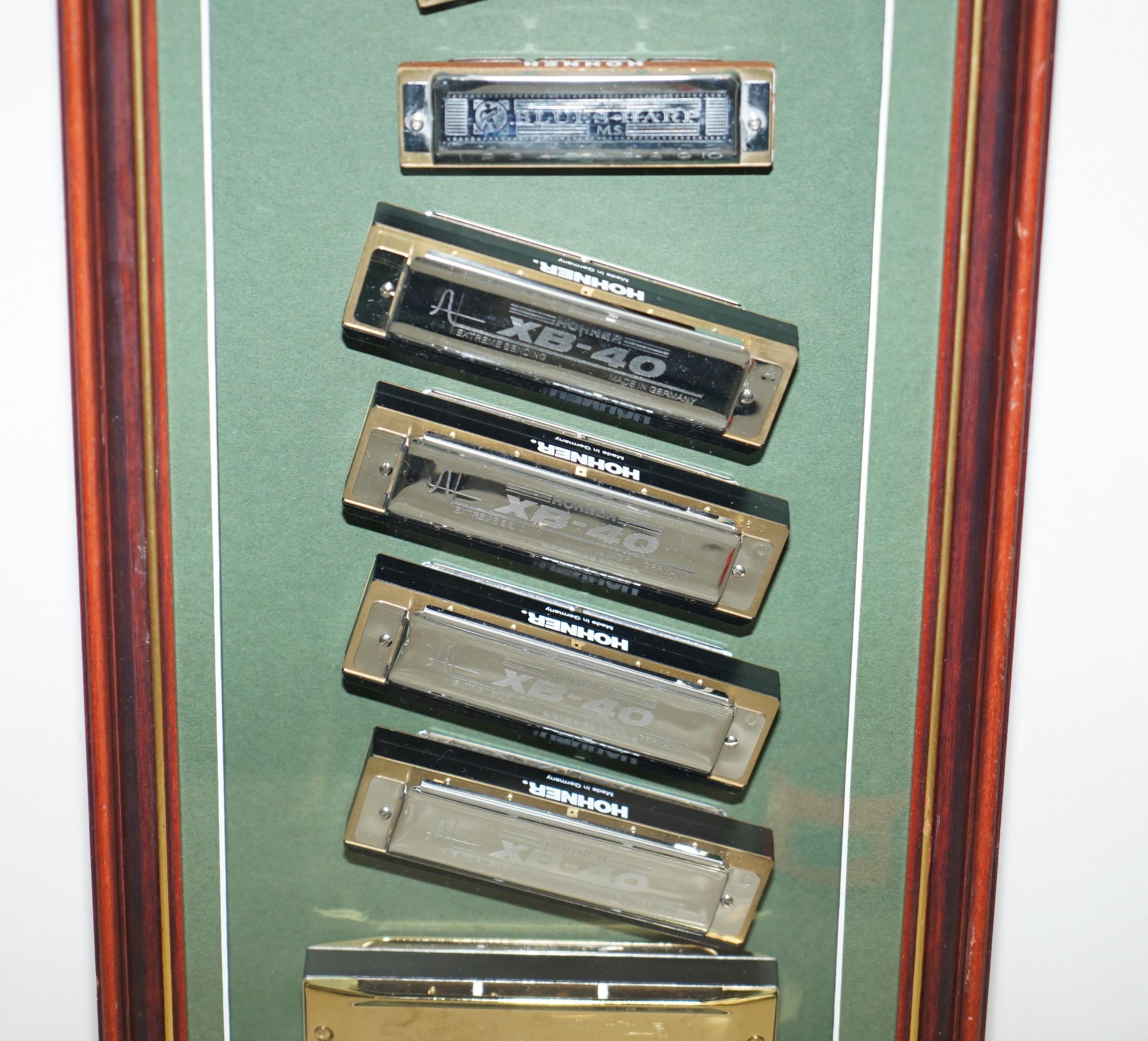 Hand-Crafted Very Cool Vintage Harmonicas Display Hohners Swan Mariane Band Chrome Gold Gilt