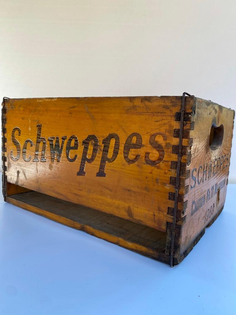 Metal Very Cool Wooden Schweppes Crate 1969 Belgium For Sale