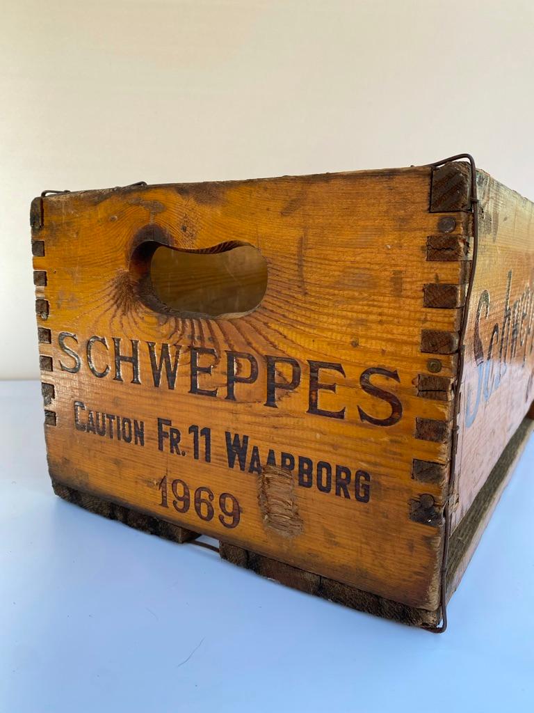 Belgian Very Cool Wooden Schweppes Crate 1969 Belgium For Sale