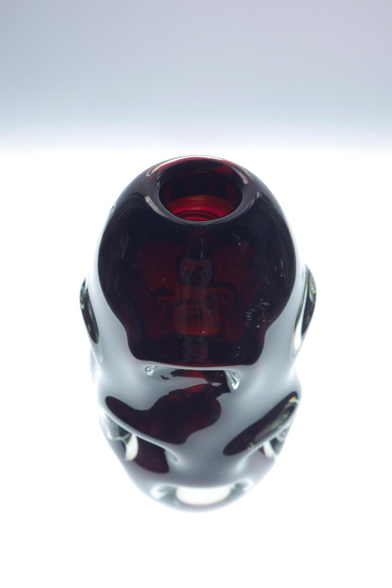 Very Dark Red Glass Vase by Börne Augustsson for Åseda, Sweden For Sale