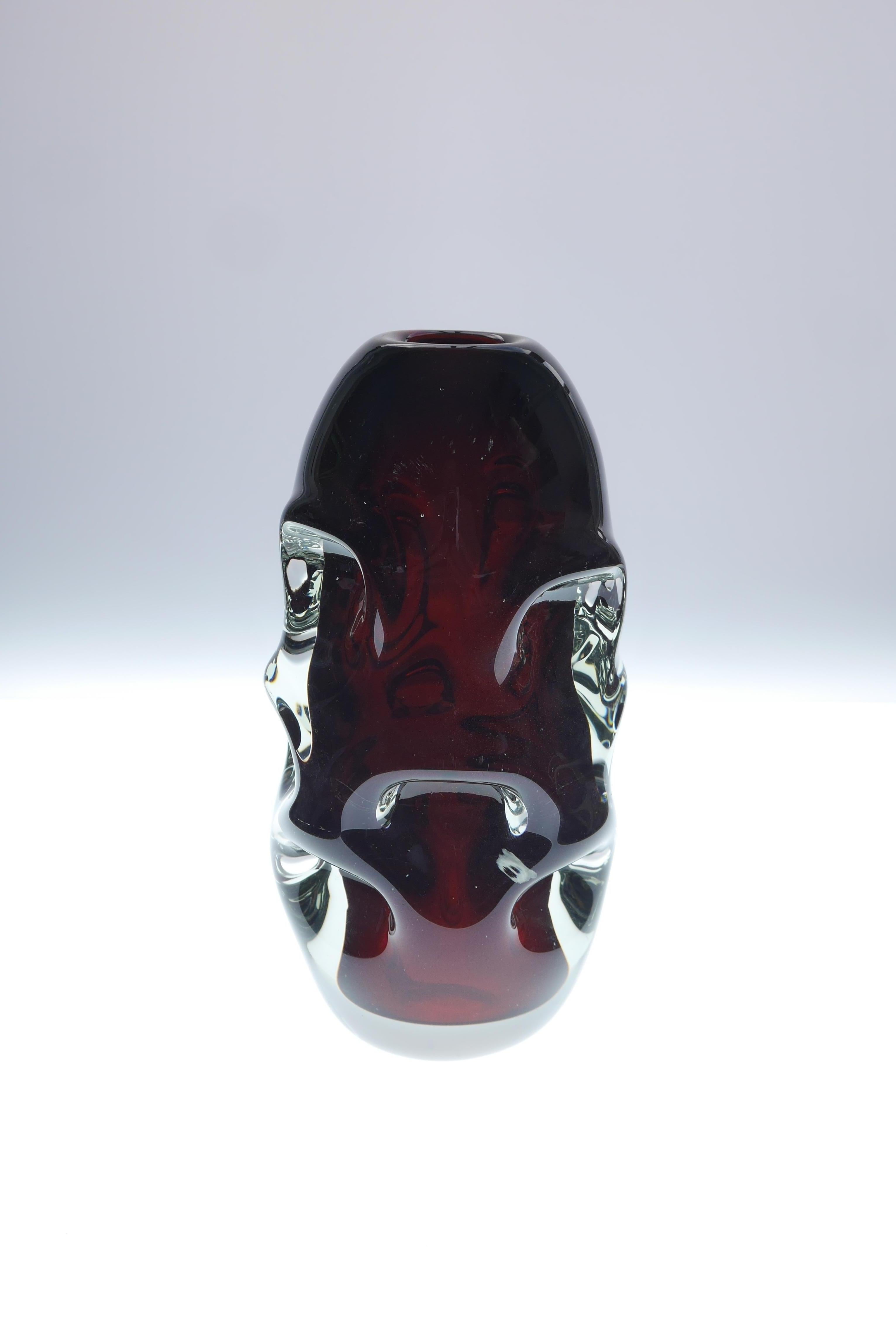 Hand-Crafted Very Dark Red Glass Vase by Börne Augustsson for Åseda, Sweden