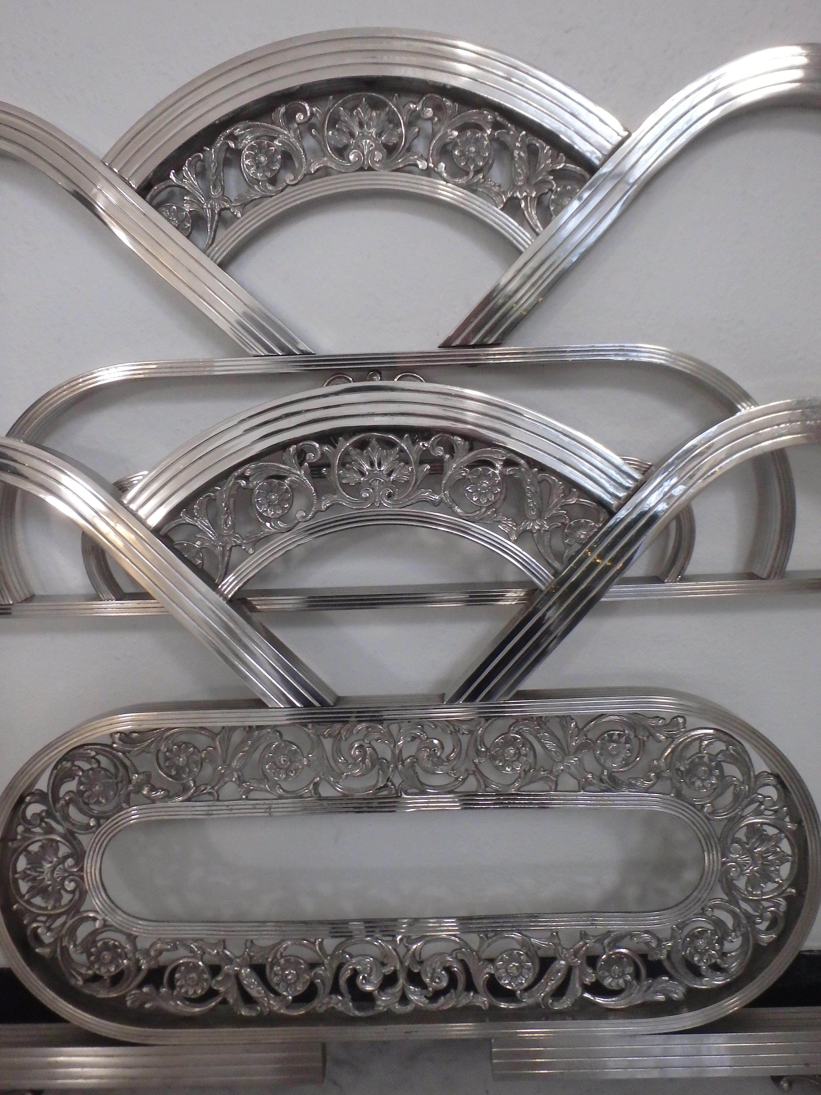 Nickel Very decorativ spanish Art Deco nickel bed head+ foot part with floral ornaments For Sale