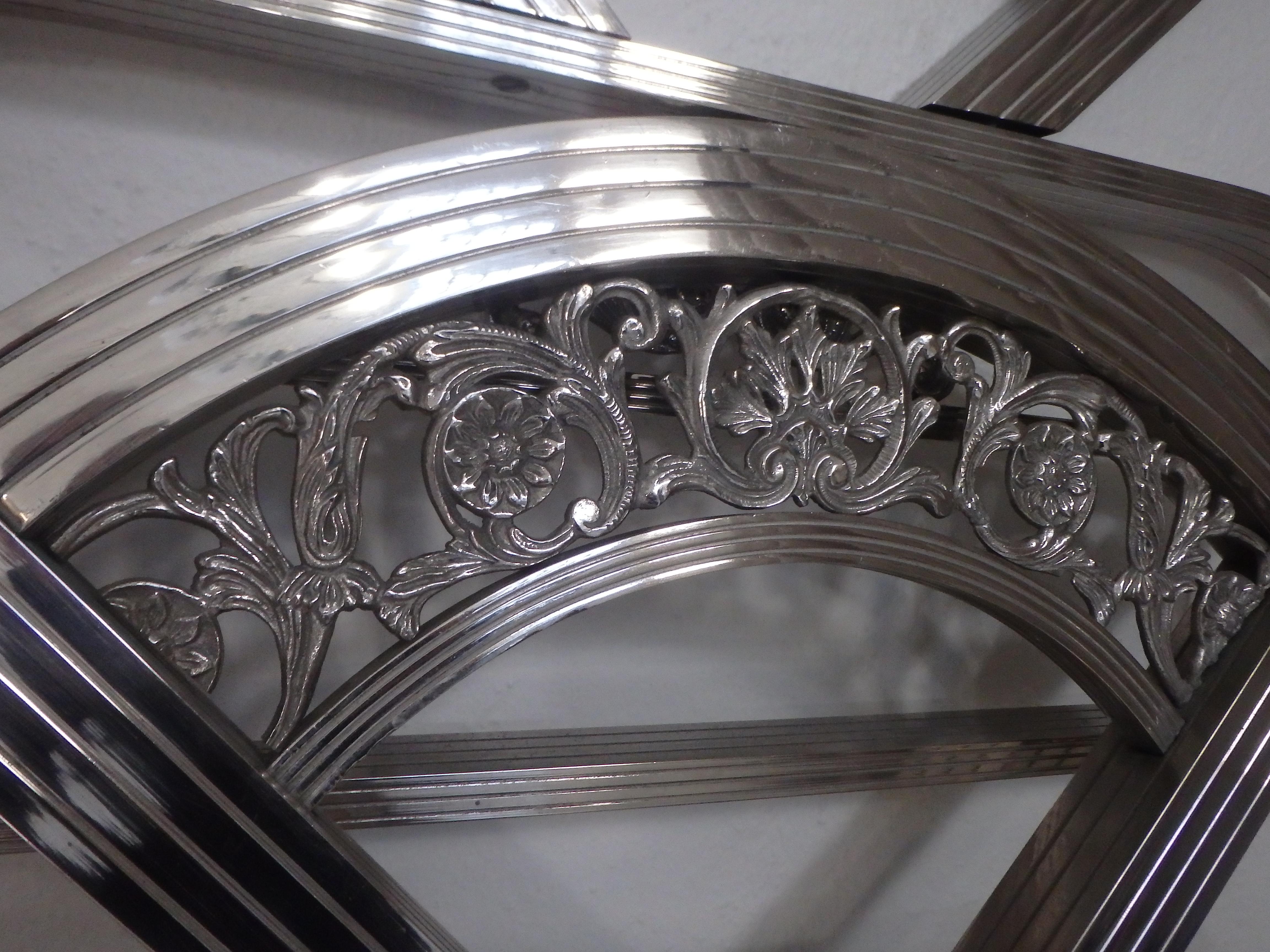 Very decorativ spanish Art Deco nickel bed head+ foot part with floral ornaments For Sale 1