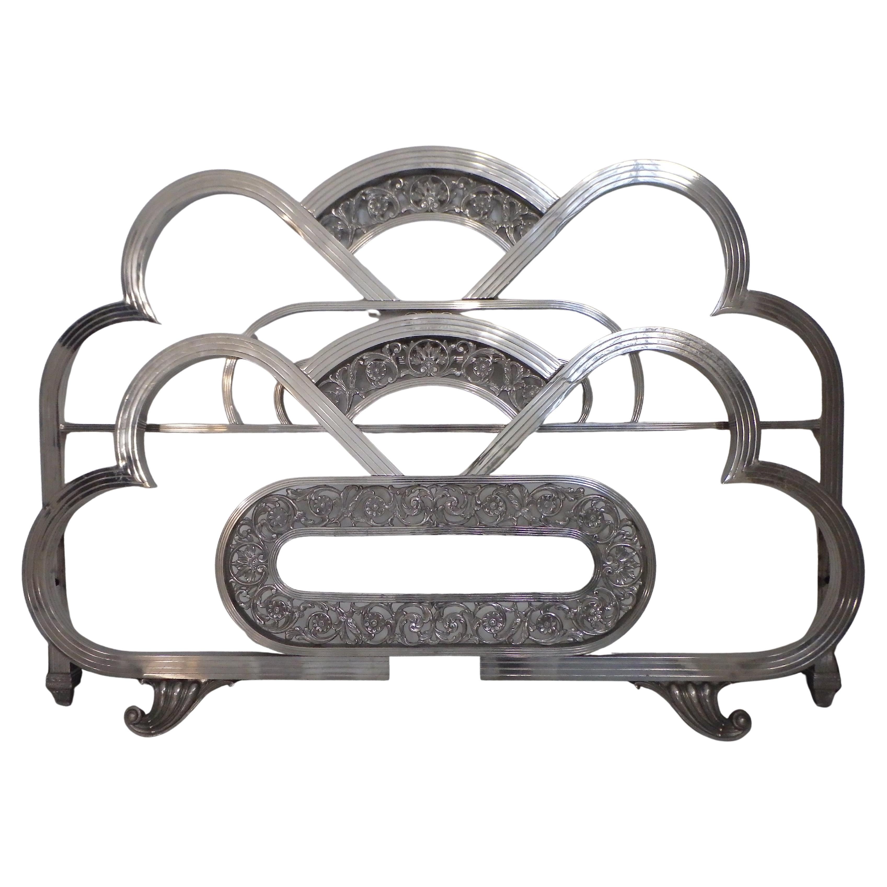 Very decorativ spanish Art Deco nickel bed head+ foot part with floral ornaments