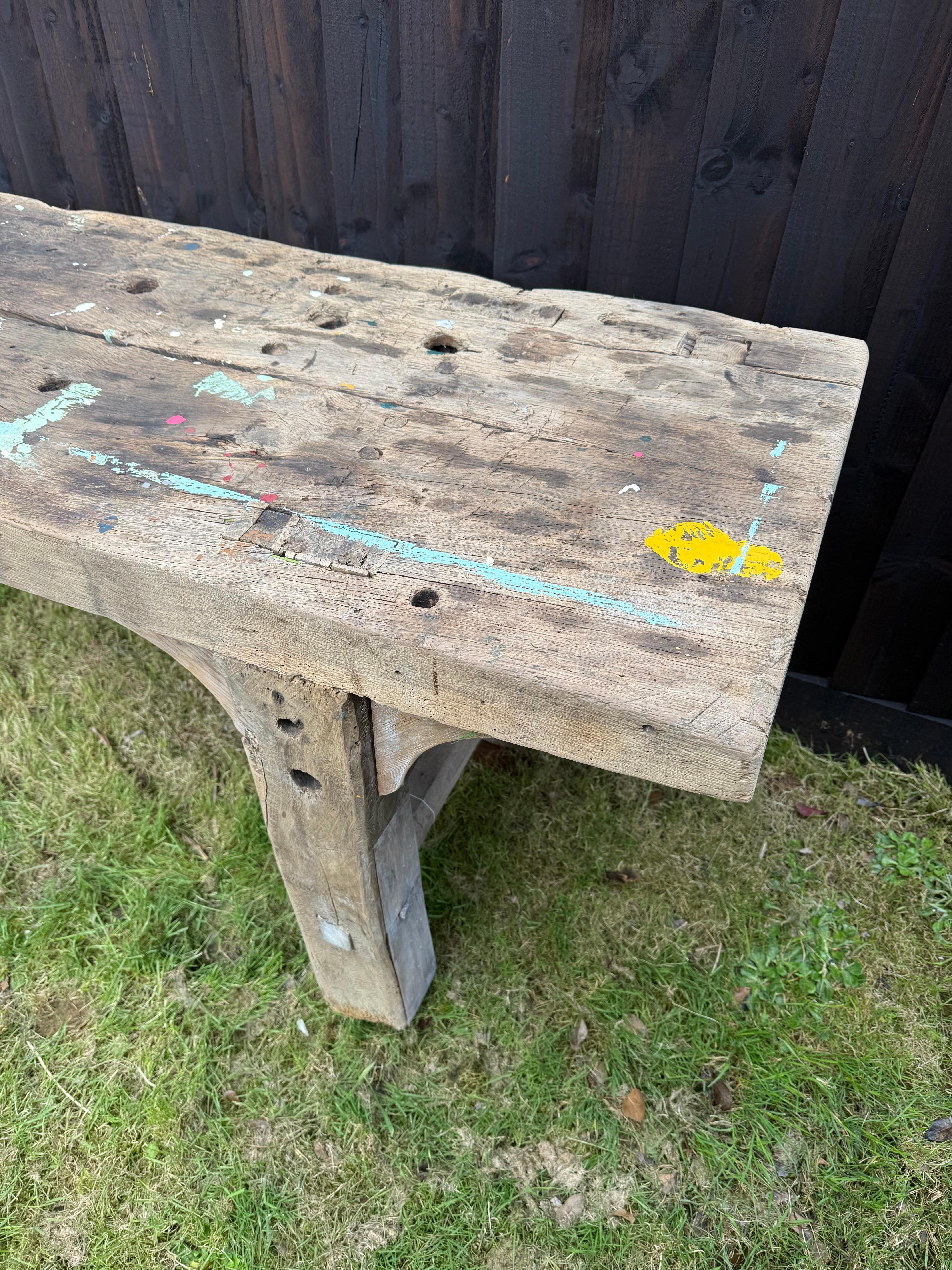 Very decorative 19th century oak rustic console table For Sale 2