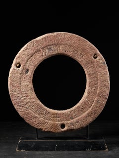 Ethno Design very Decorative Ancient Red Stone Village Millstone