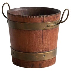 Very Decorative Antique Bucket or Waste Paper Basket in Wood and Patinated Brass
