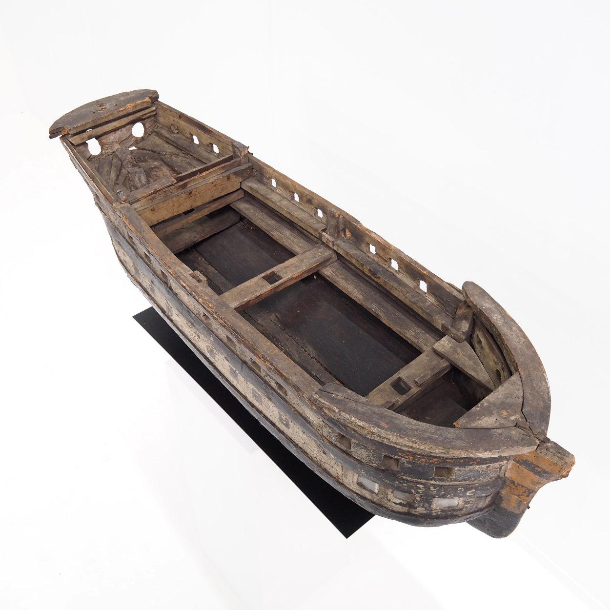 Folk Art Very Decorative Antique Ship Model with Beautiful Wear and Tear For Sale