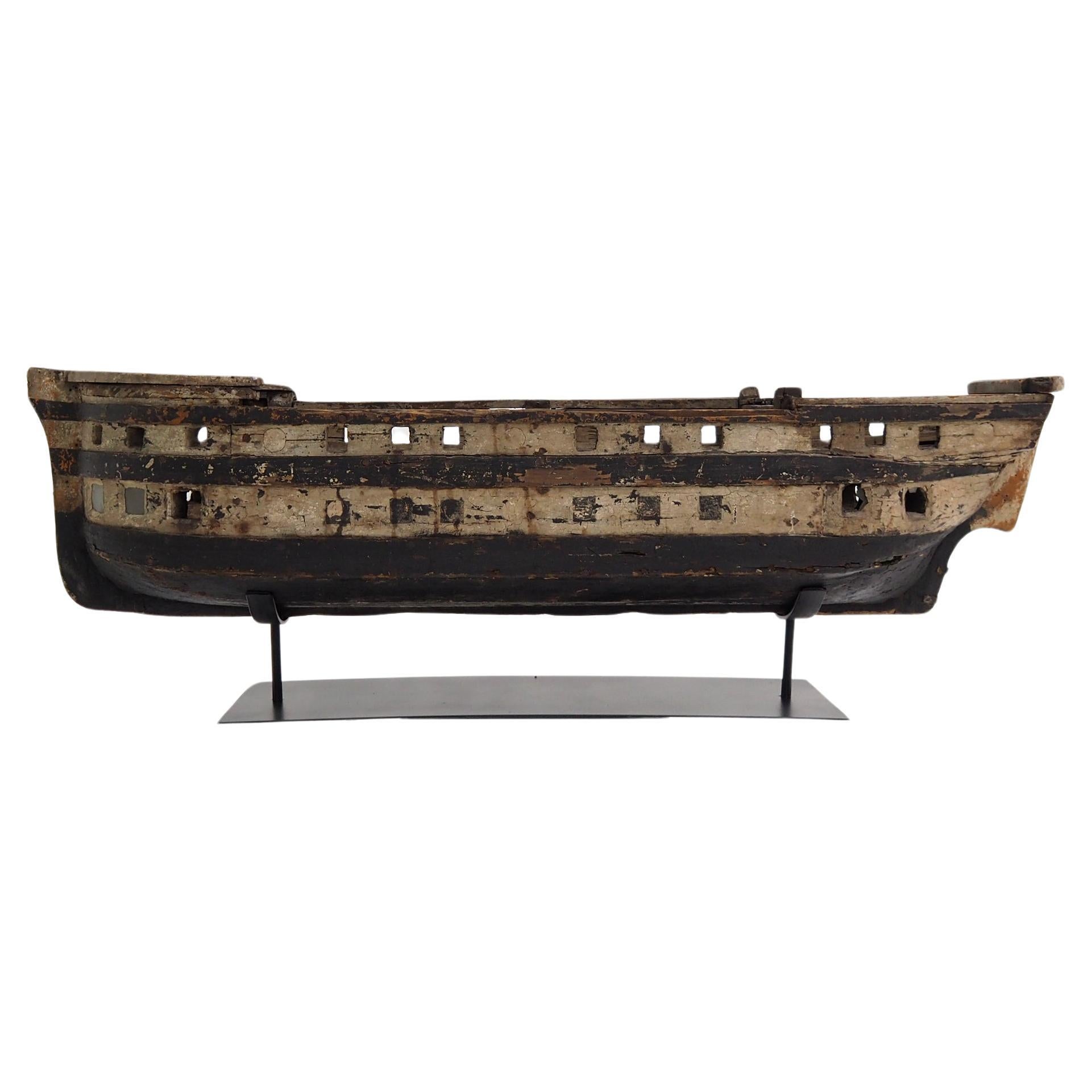Very Decorative Antique Ship Model with Beautiful Wear and Tear For Sale